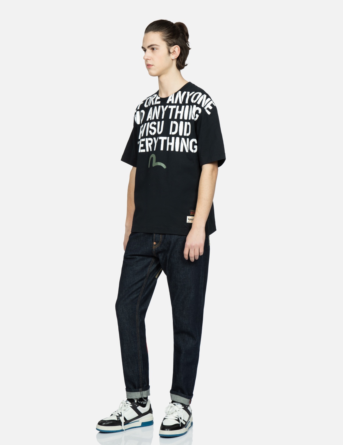 STENCIL SLOGAN AND LAYERED DAICOCK PRINT CARROT-FIT JEANS #2017 - 4