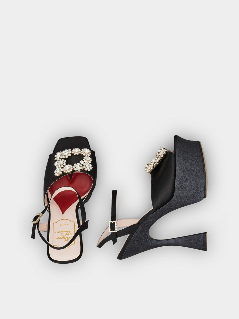 Flower Strass Buckle Platform Sandals in Satin 4