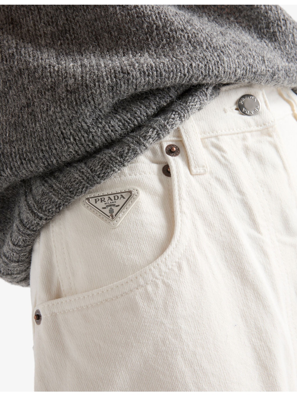 Triangle-Logo Palazzo High-Rise Denim Jeans - 5