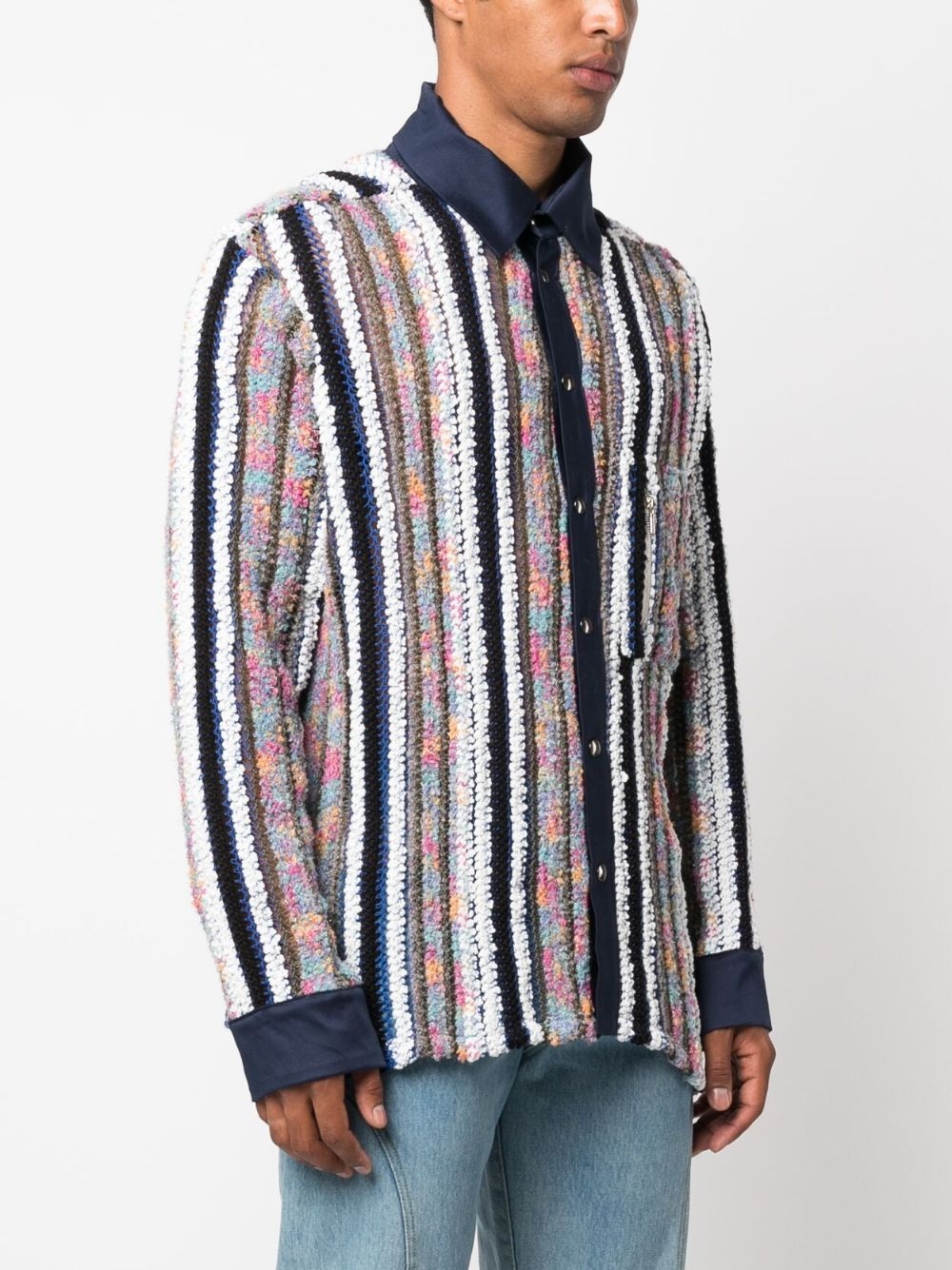 striped knit-panel shirt - 3
