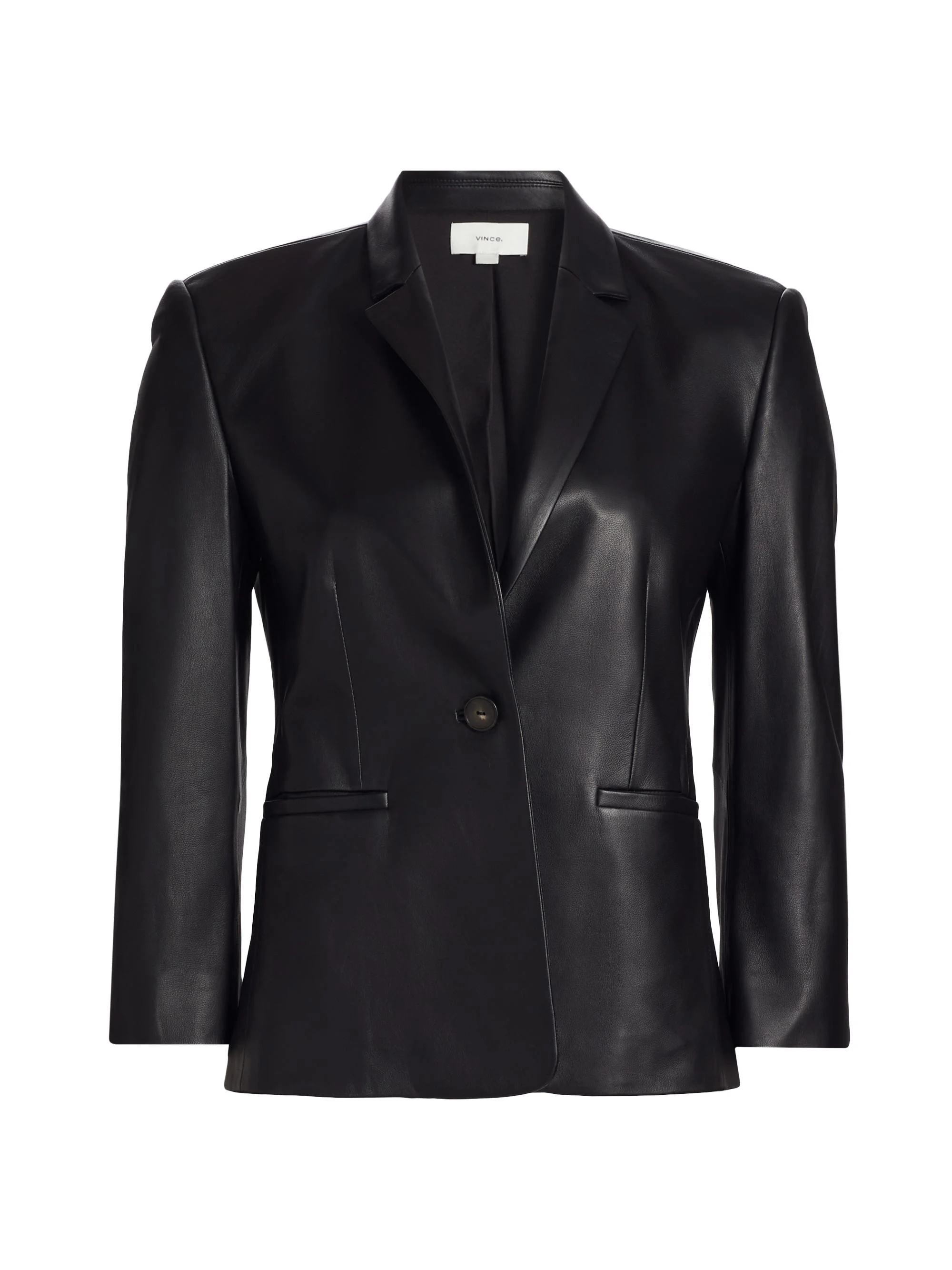 Women's Leather Shrunken Blazer - Black - 1