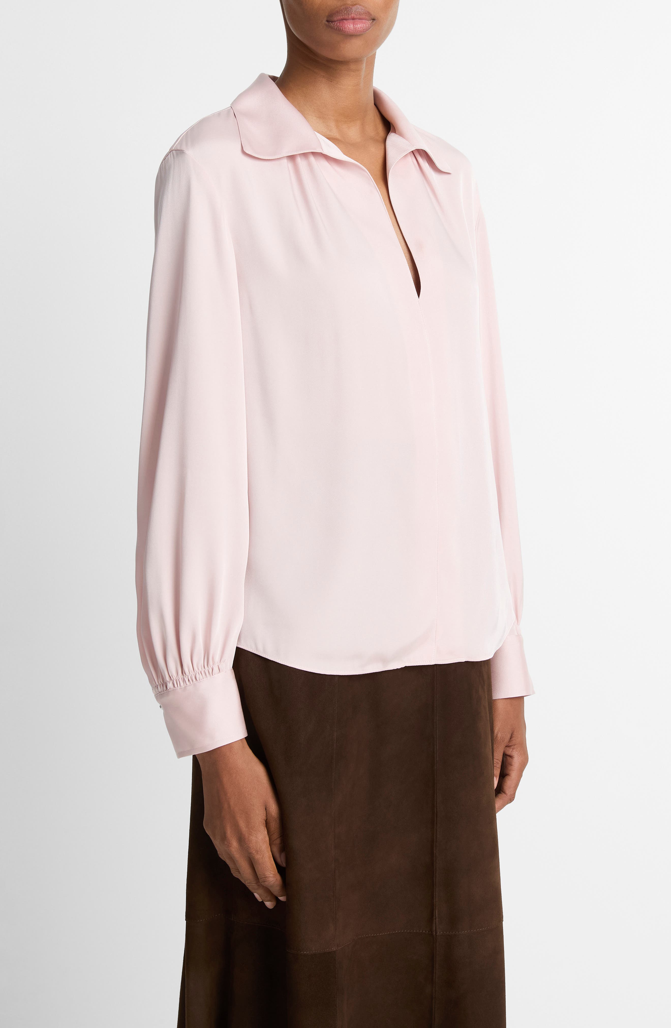 Vince Placed Smocked Silk Blend Shirt in Balletto at Nordstrom - 3