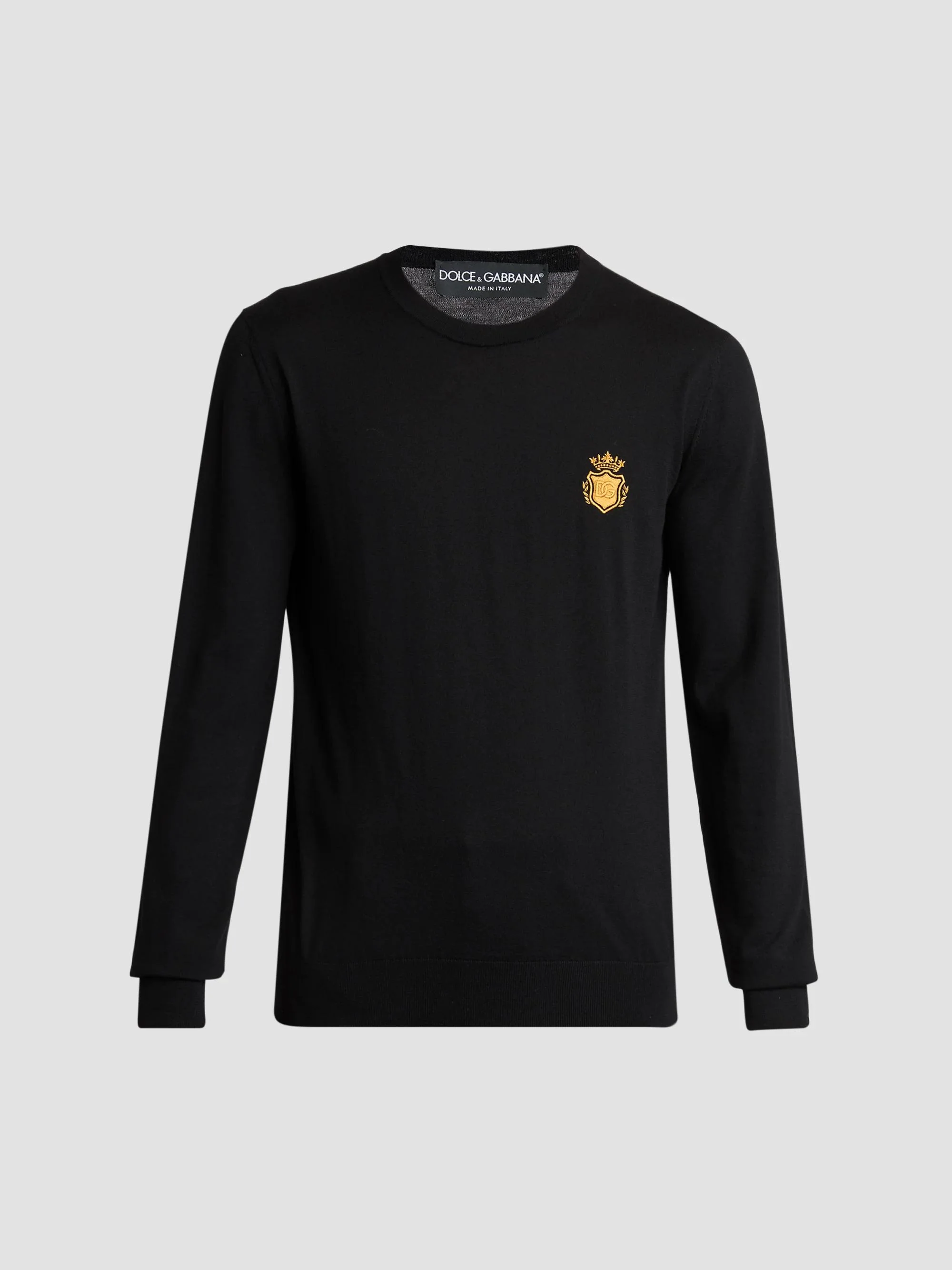 Men's Round Neck Virgin Wool Sweater - Black - 1