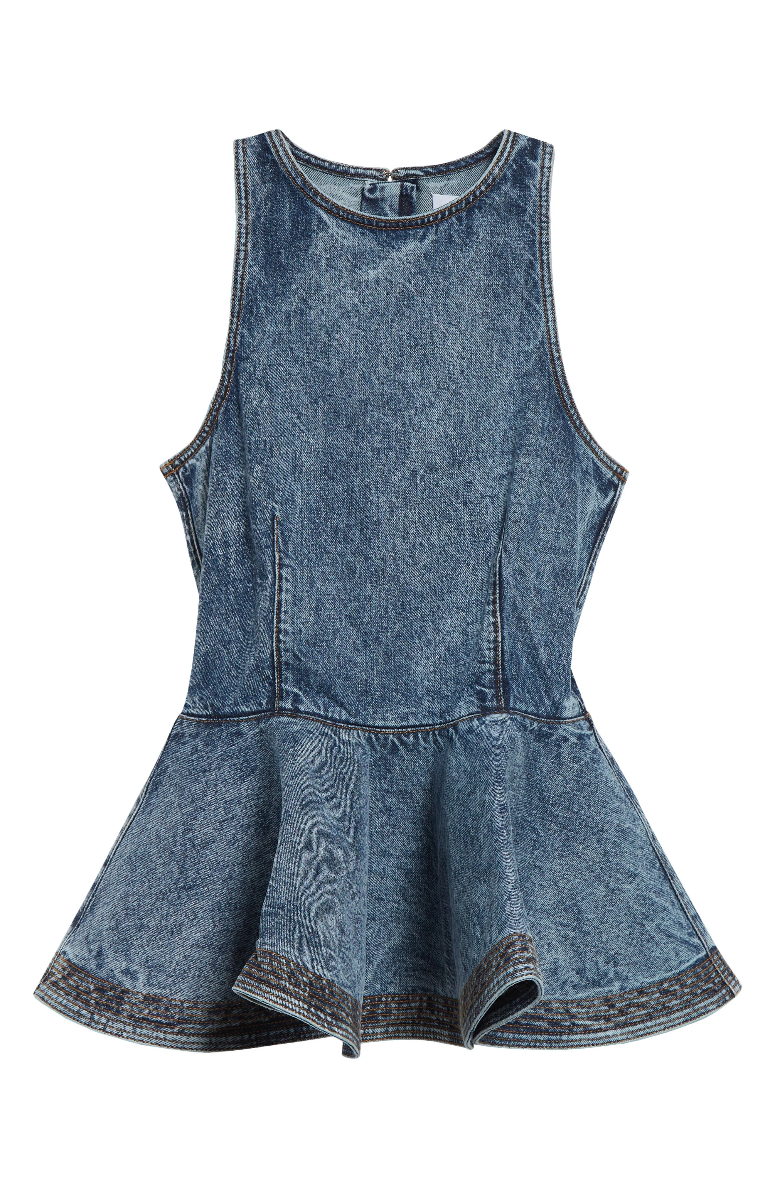 Alaïa Denim Peplum Top in Bleu Neige at Nordstrom - 1