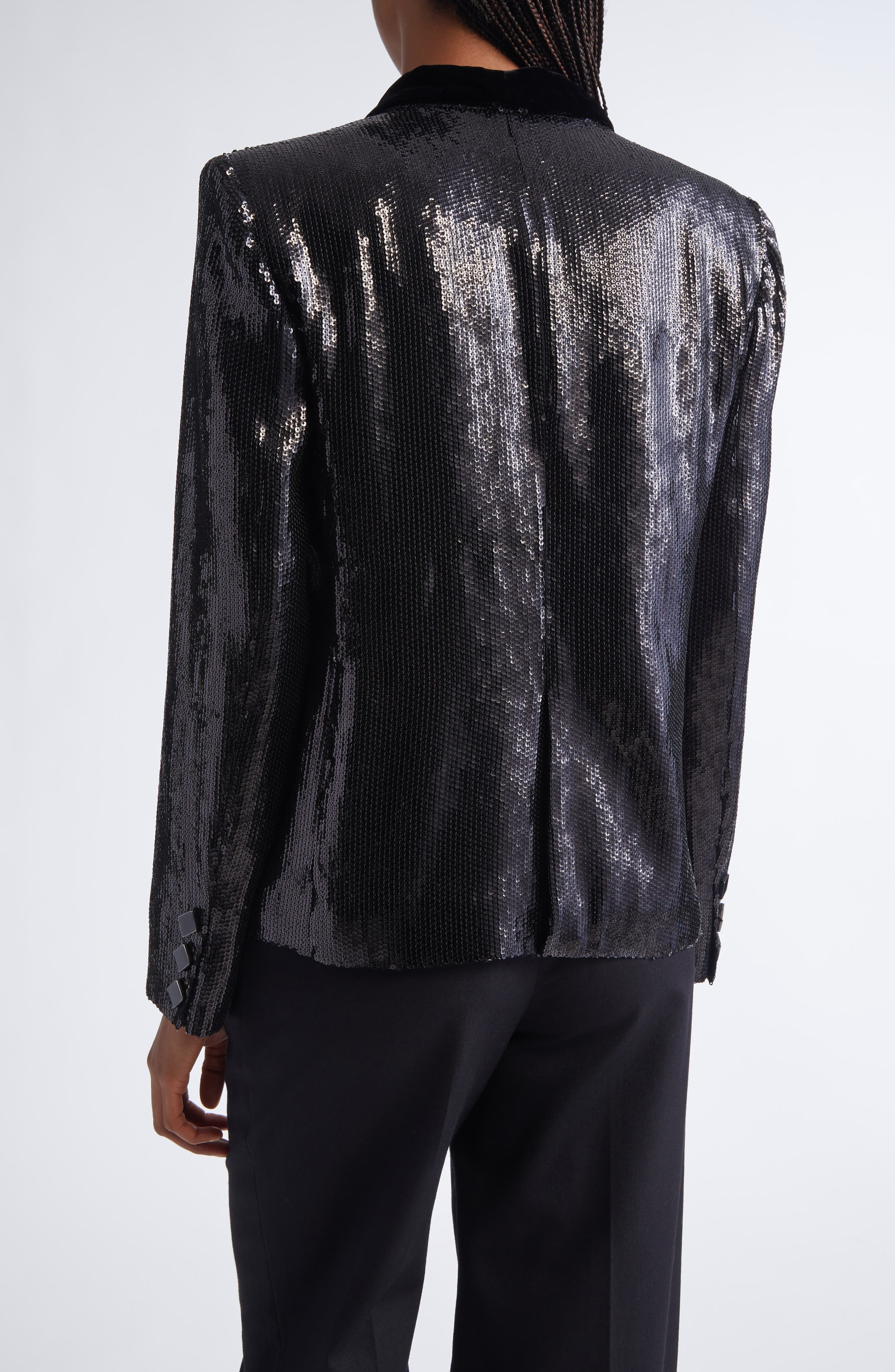 Emporio Armani Sequin Double Breasted Blazer in Solid Black at Nordstrom - 2