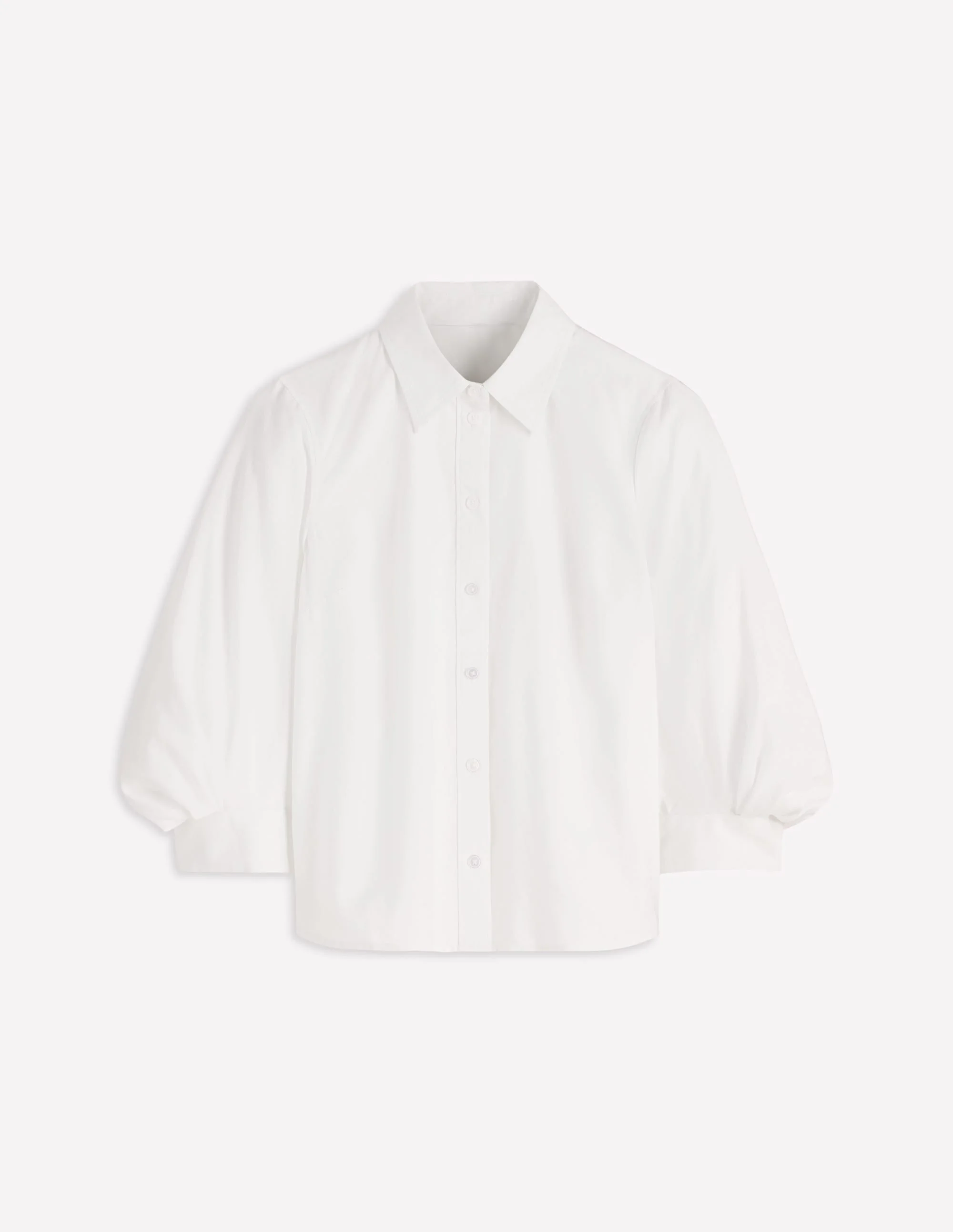 Puff Sleeve Oxford Shirt-White - 1