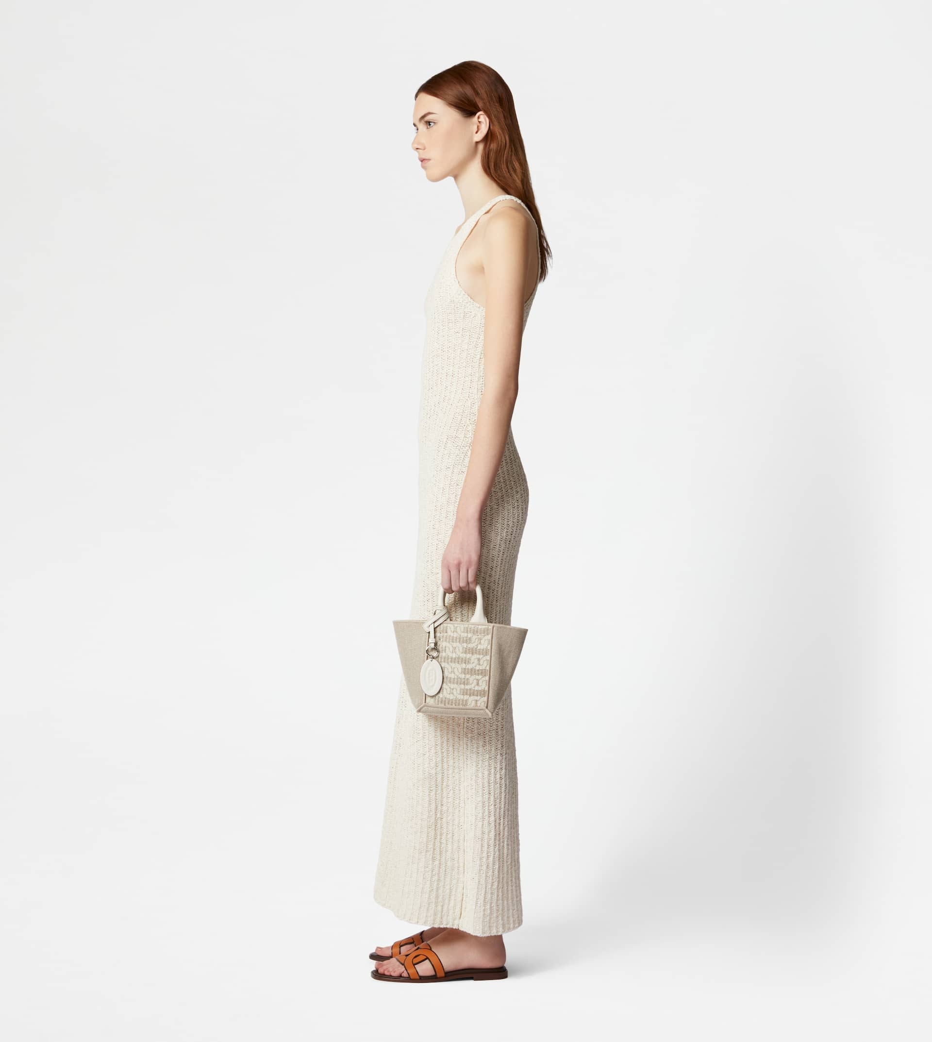 TOD'S DOUBLE UP SHOPPING BAG IN FABRIC AND LEATHER MINI - BEIGE - 3