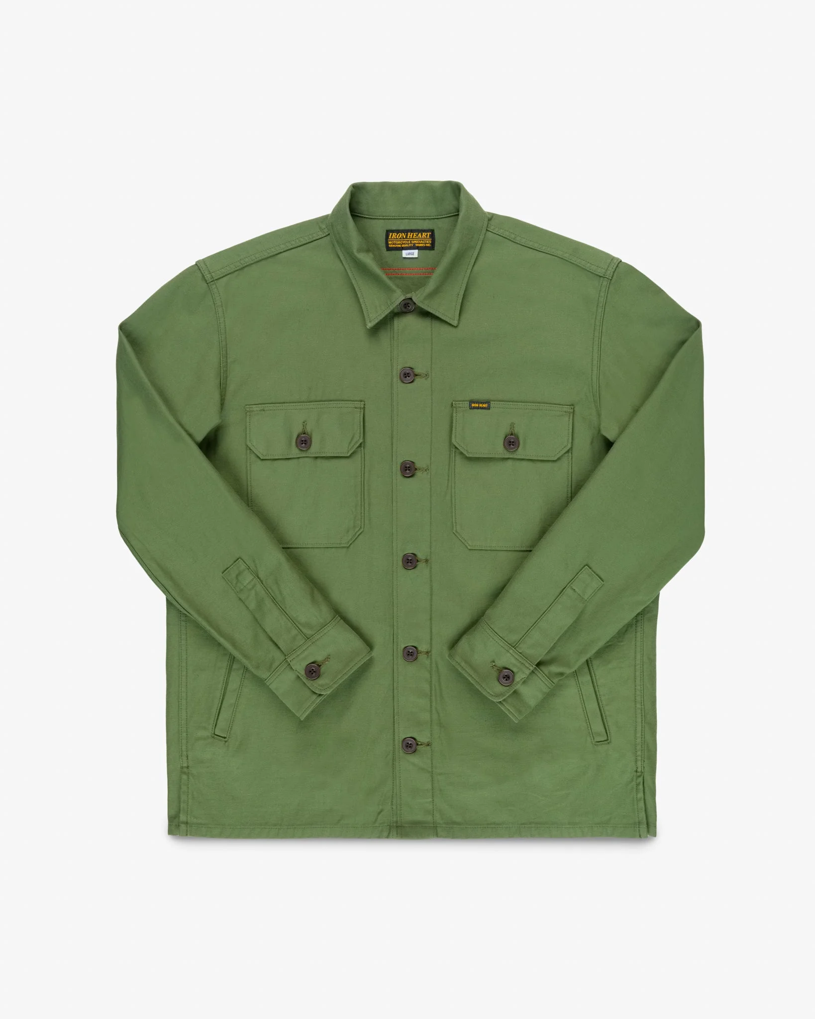 IHSH-451-ODG 9OZ COTTON SATEEN MILITARY CPO SHIRT - OLIVE DRAB GREEN - 1