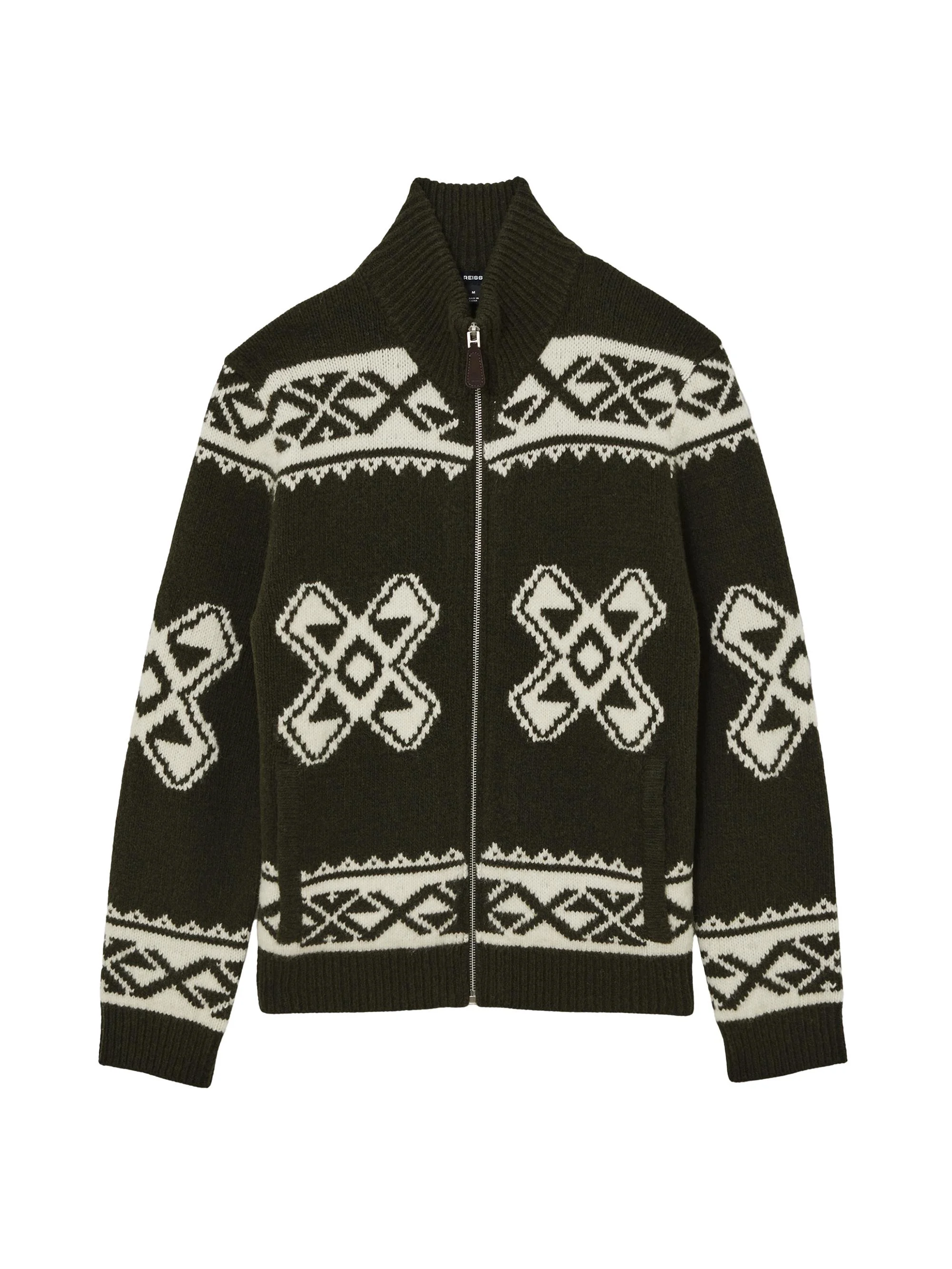 Men's Hans Fair Isle-Inspired Full-Zip Sweater - Forest Green - 1
