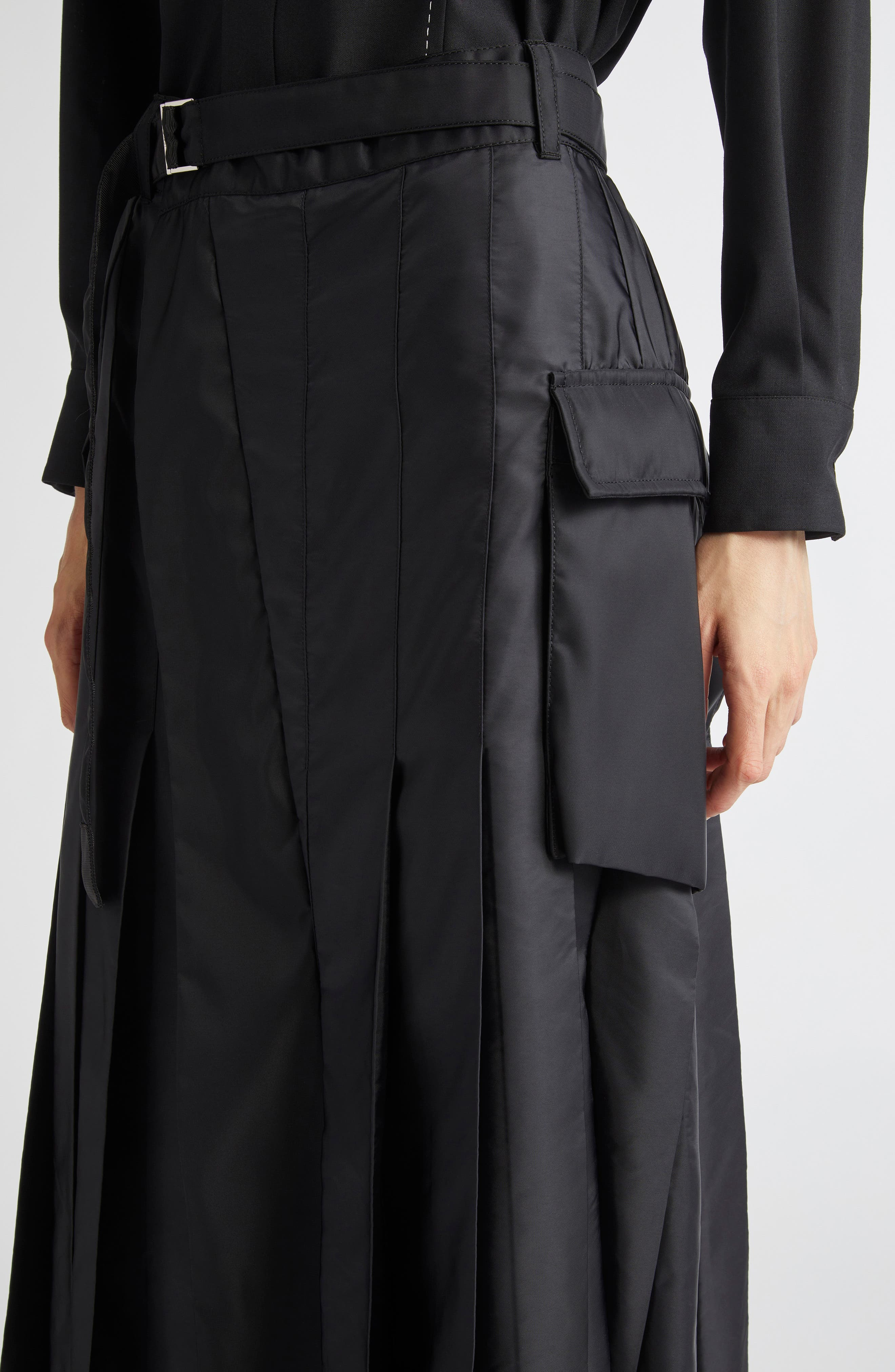 Sacai Belted Pleated Midi Skirt in Black at Nordstrom - 5