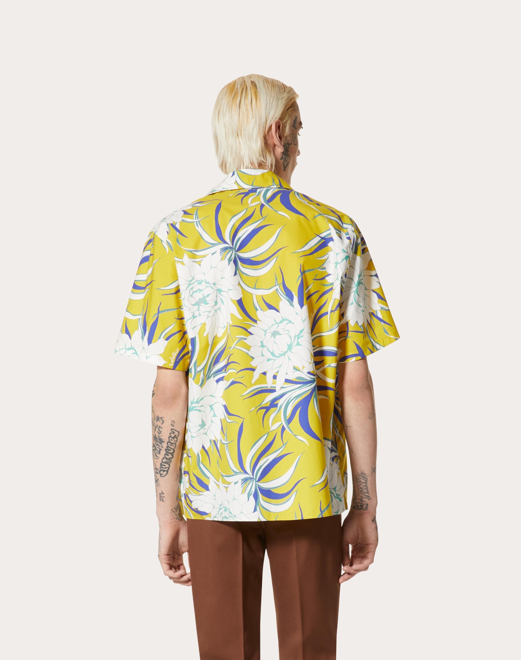 COTTON POPLIN BOWLING SHIRT WITH STREET FLOWERS COUTURE PEONIES PRINT - 4