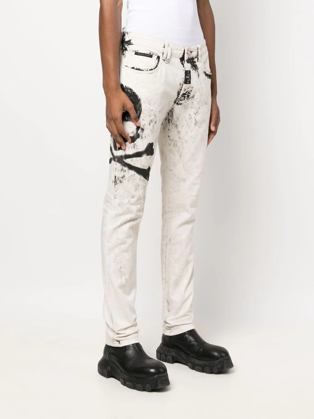 skull-print slim-cut jeans - 3