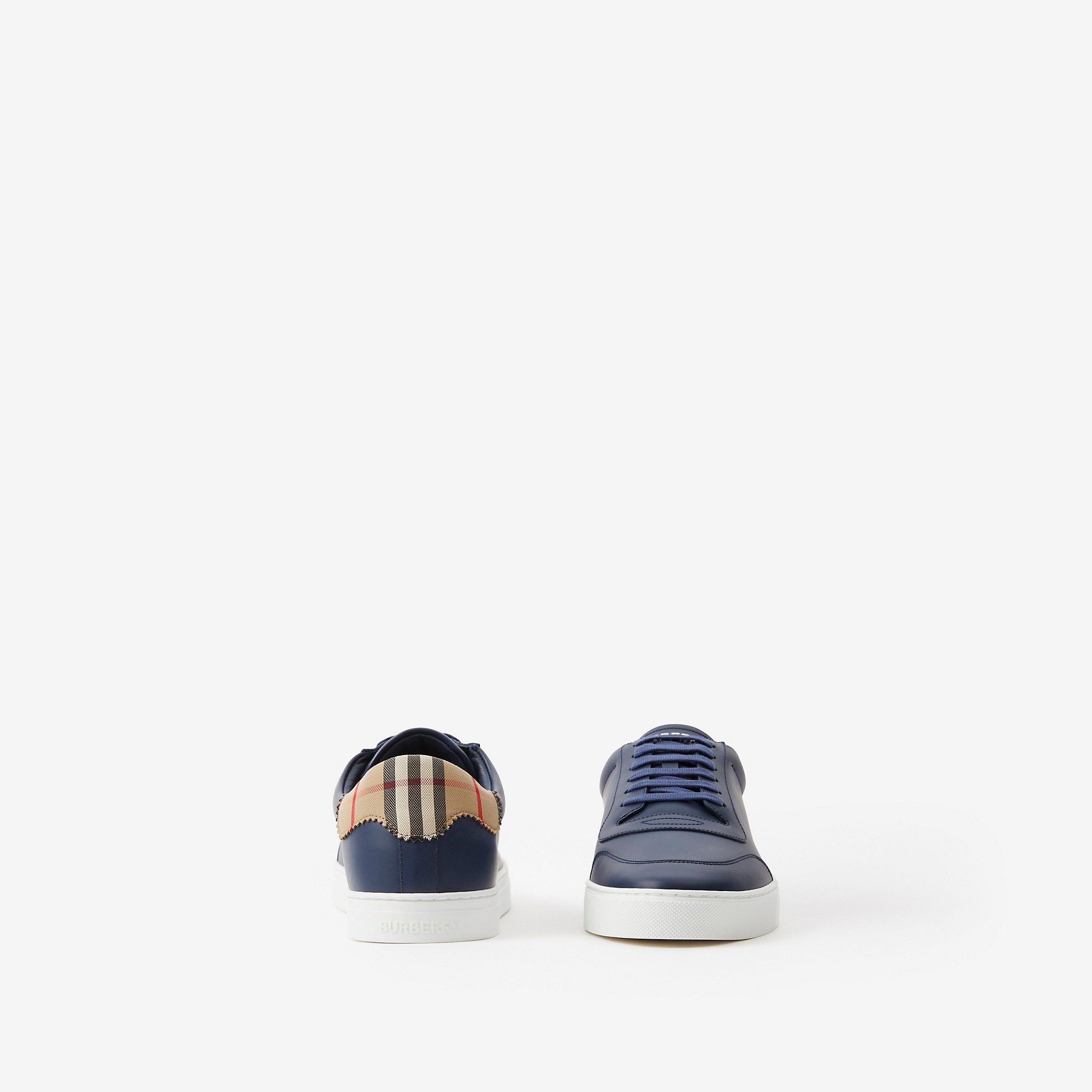 Leather and Check Cotton Sneakers - 4