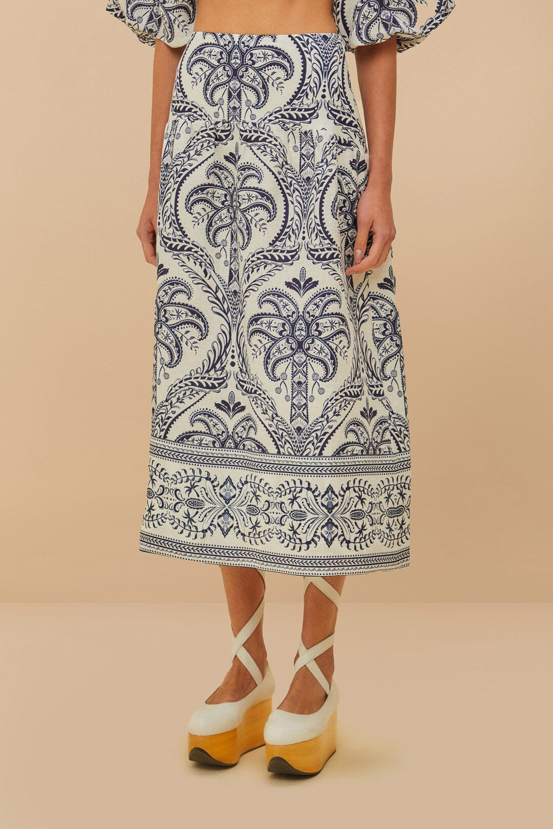 Off-White Tropical Cameo Euroflax™ Premium Linen Midi Skirt - 2