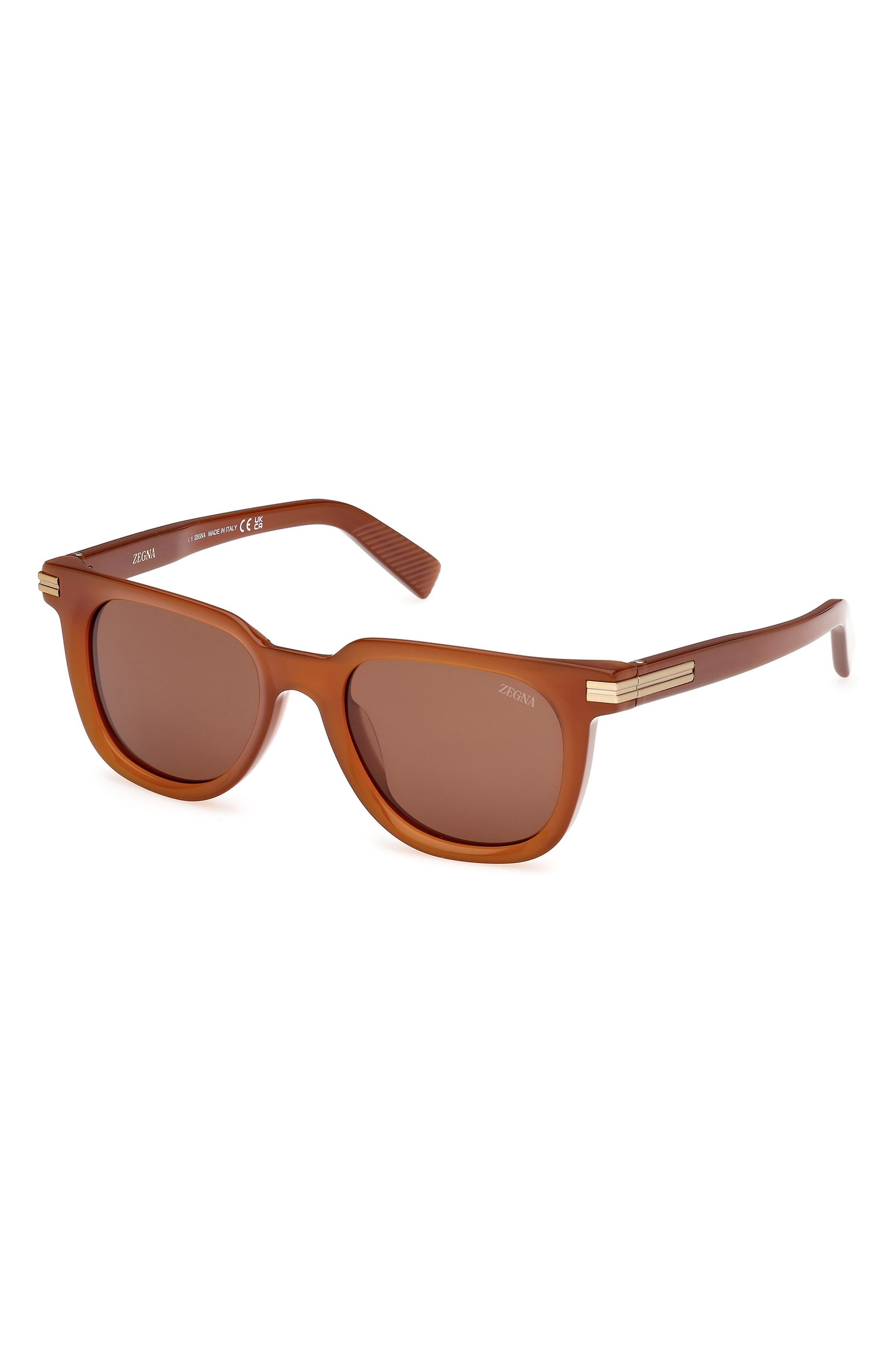 ZEGNA 50mm Geometric Sunglasses in Milky Vicuna/Brass /Brown at Nordstrom - 2