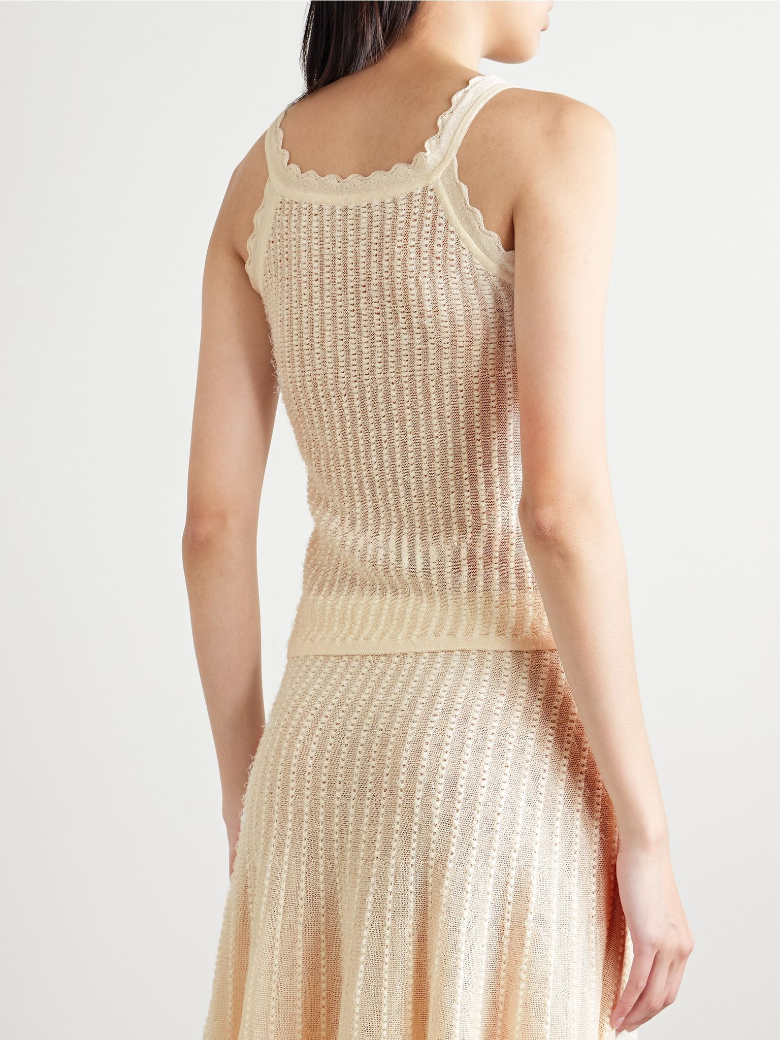 Ennio scalloped pointelle-knit tank Cream - 3