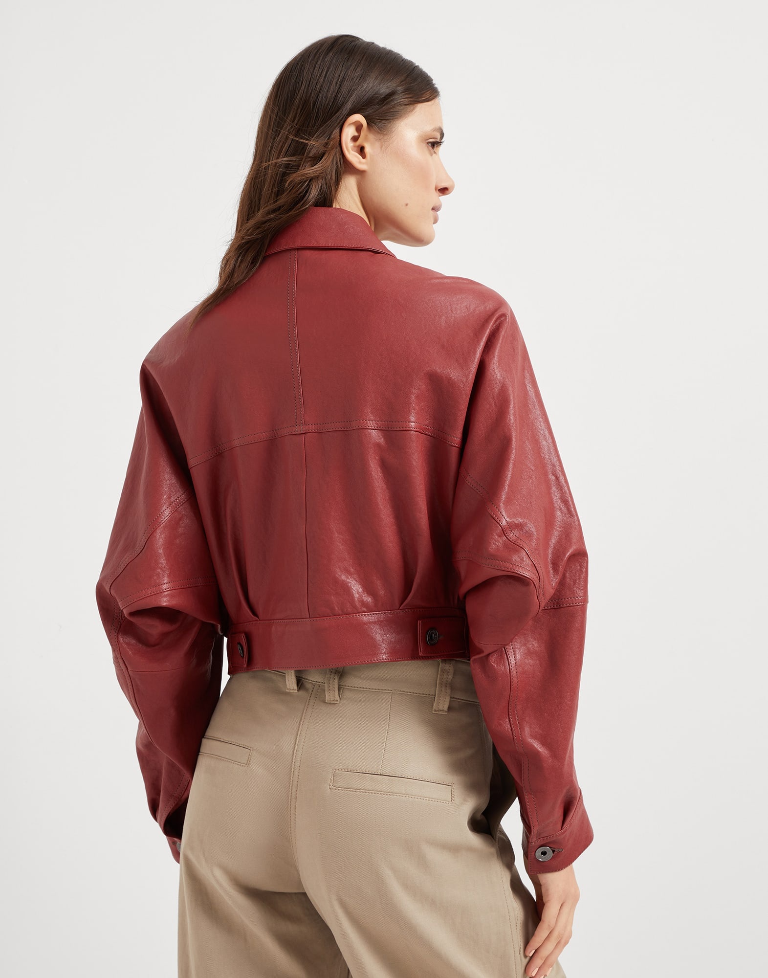 Polished leather outerwear jacket with monili - 2