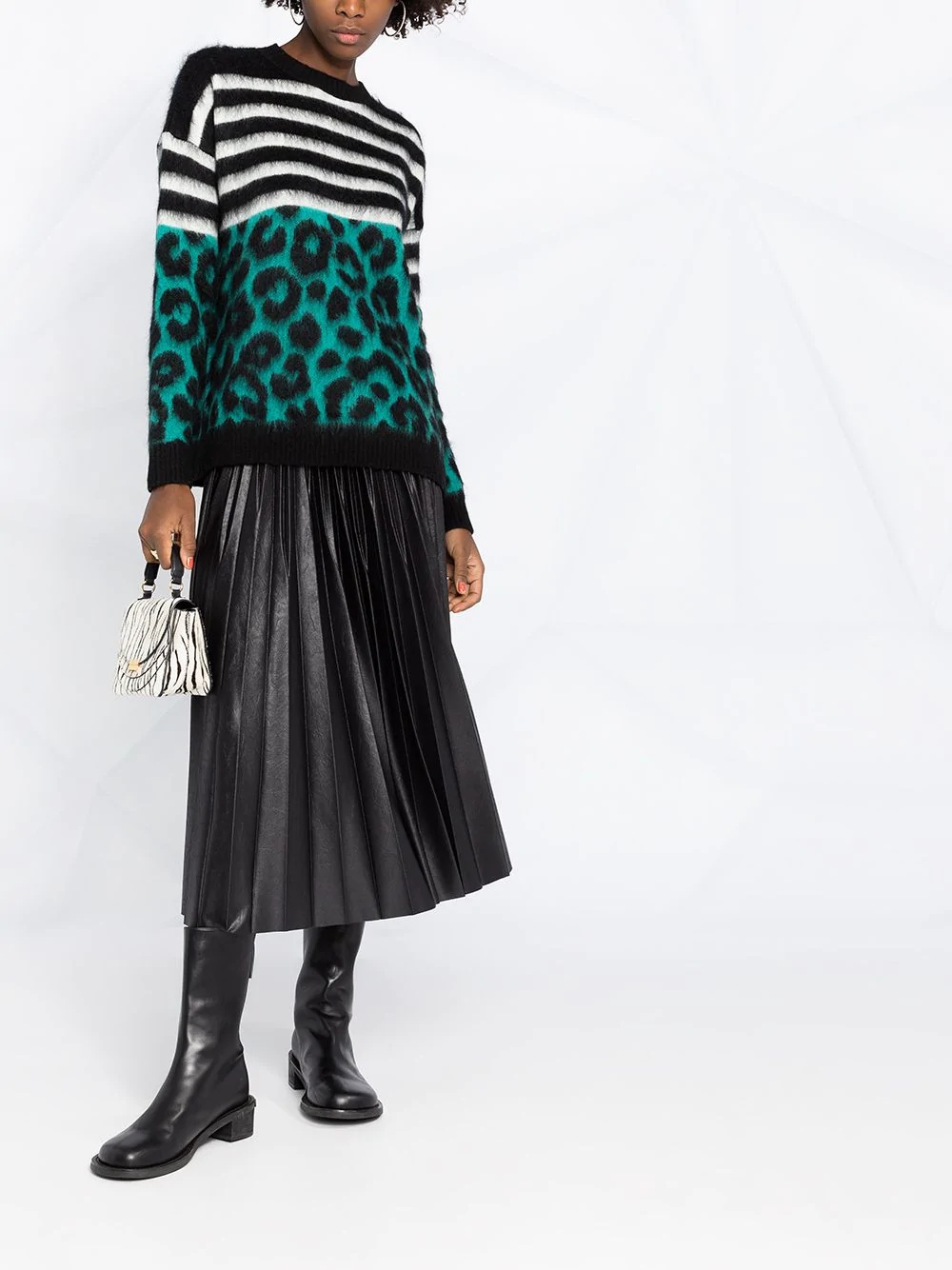 horizontal-stripe leopard-print jumper - 2