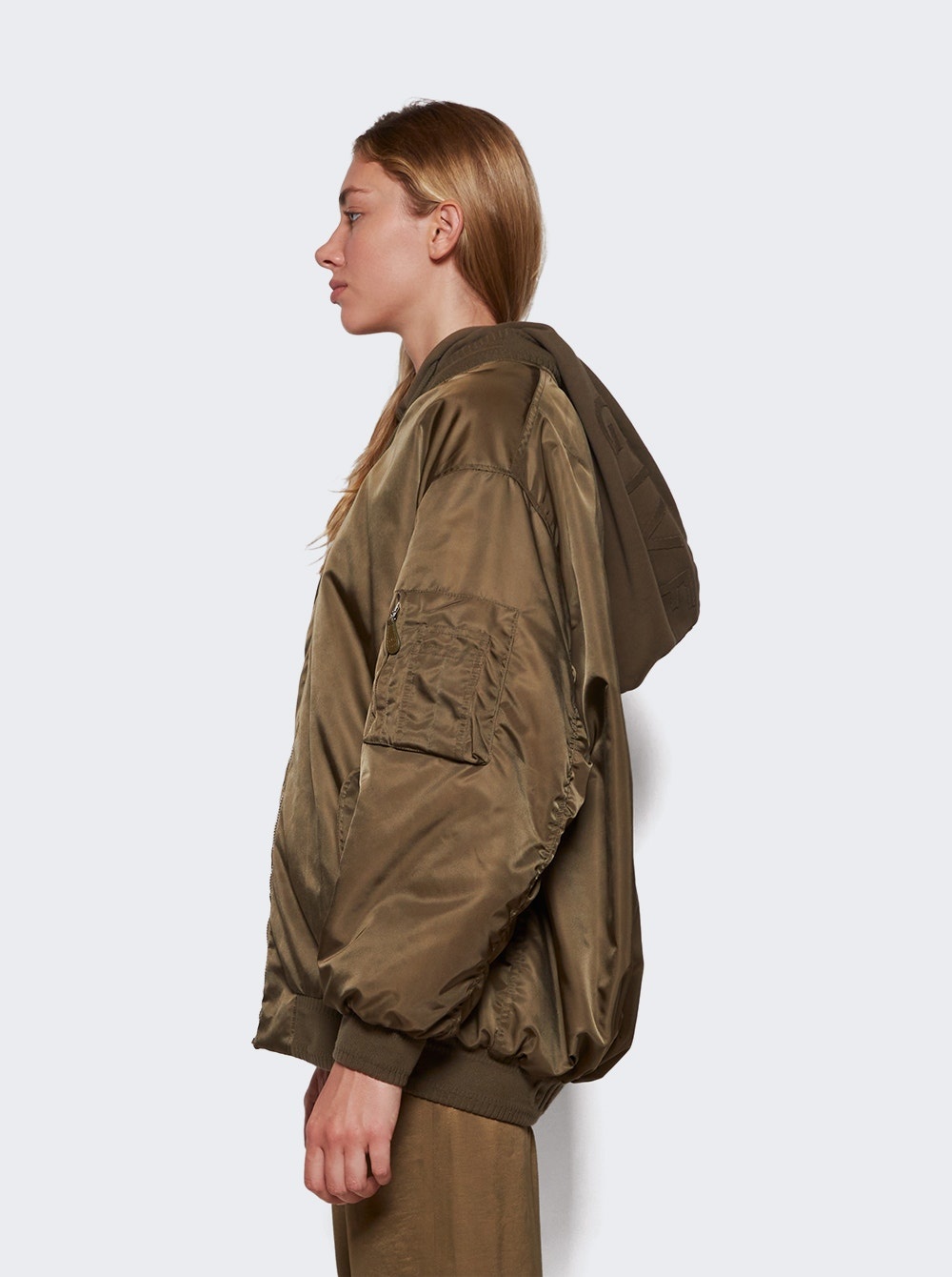 Oversized Bomber Jacket Dark Khaki Green - 4