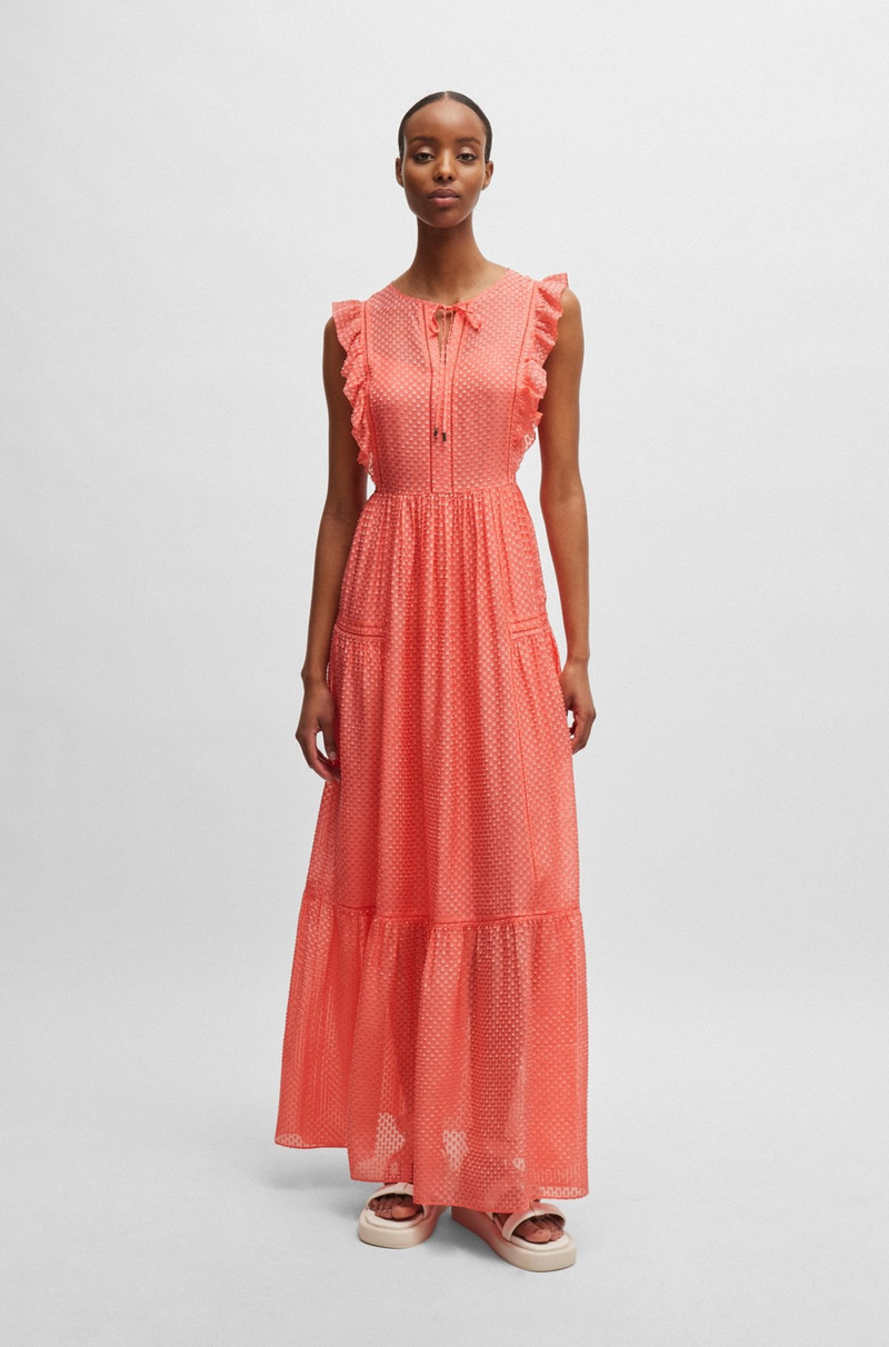 BOSS TIE-NECKLINE SLEEVELESS DRESS WITH FRILL TRIMS outlook