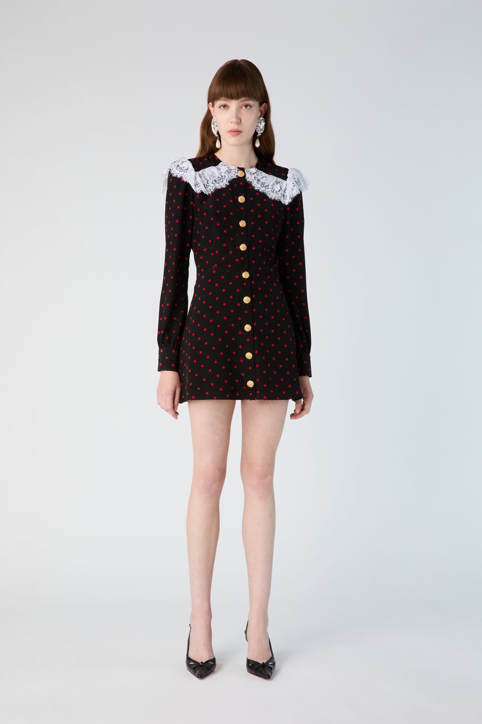 POLKA DOT PRINT SILK MINI DRESS WITH JWL BUTTONS - 4