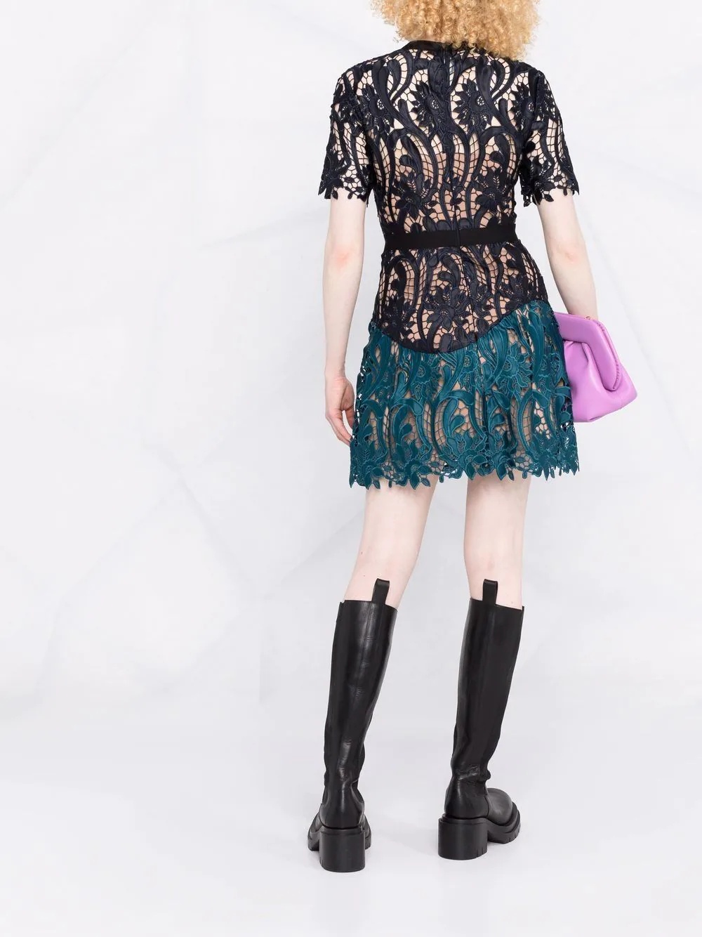 two-tone guipure lace minidress - 4