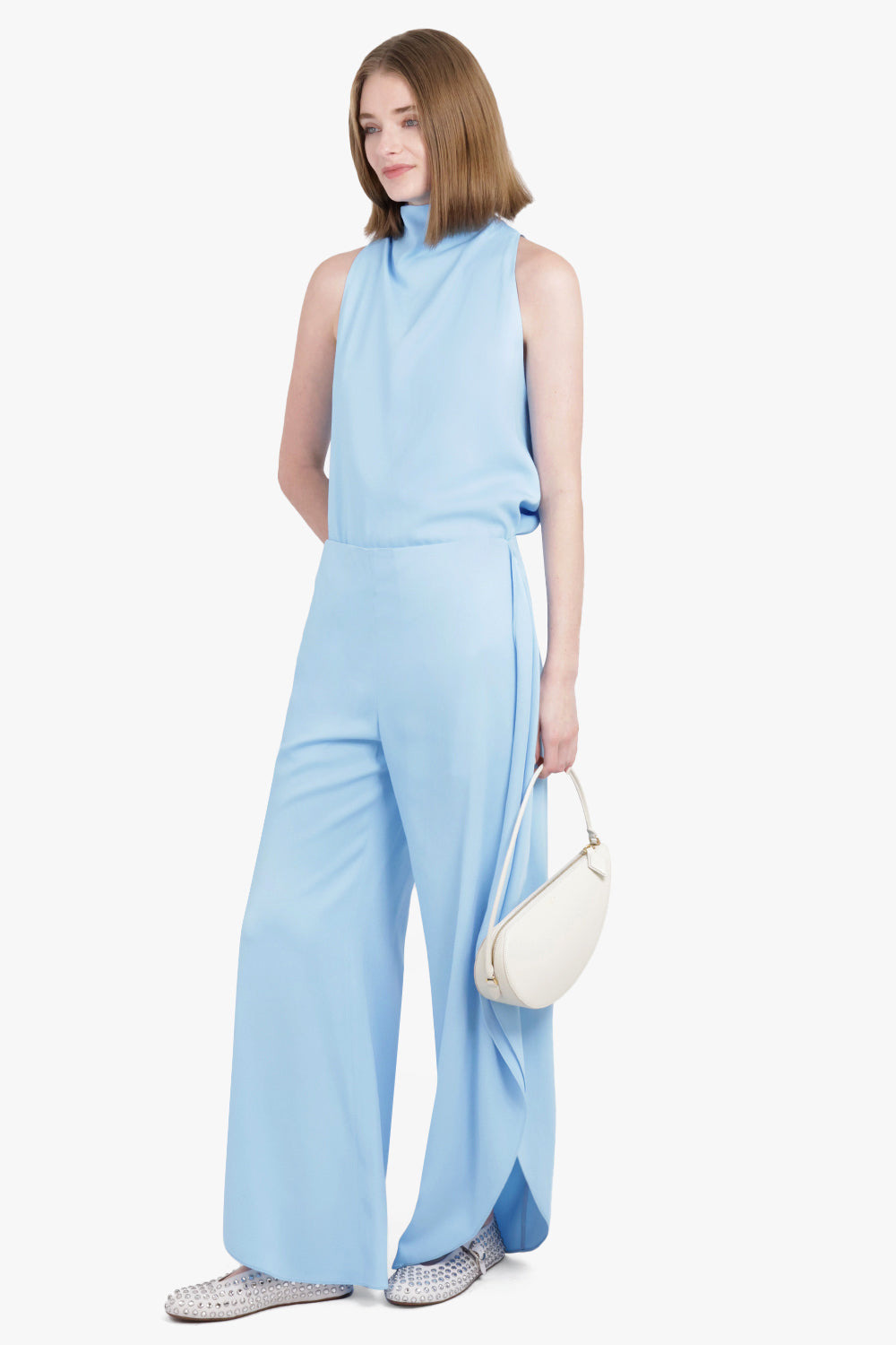 FOLDED HALTERNECK S/LESS TOP | LIGHT BLUE - 5