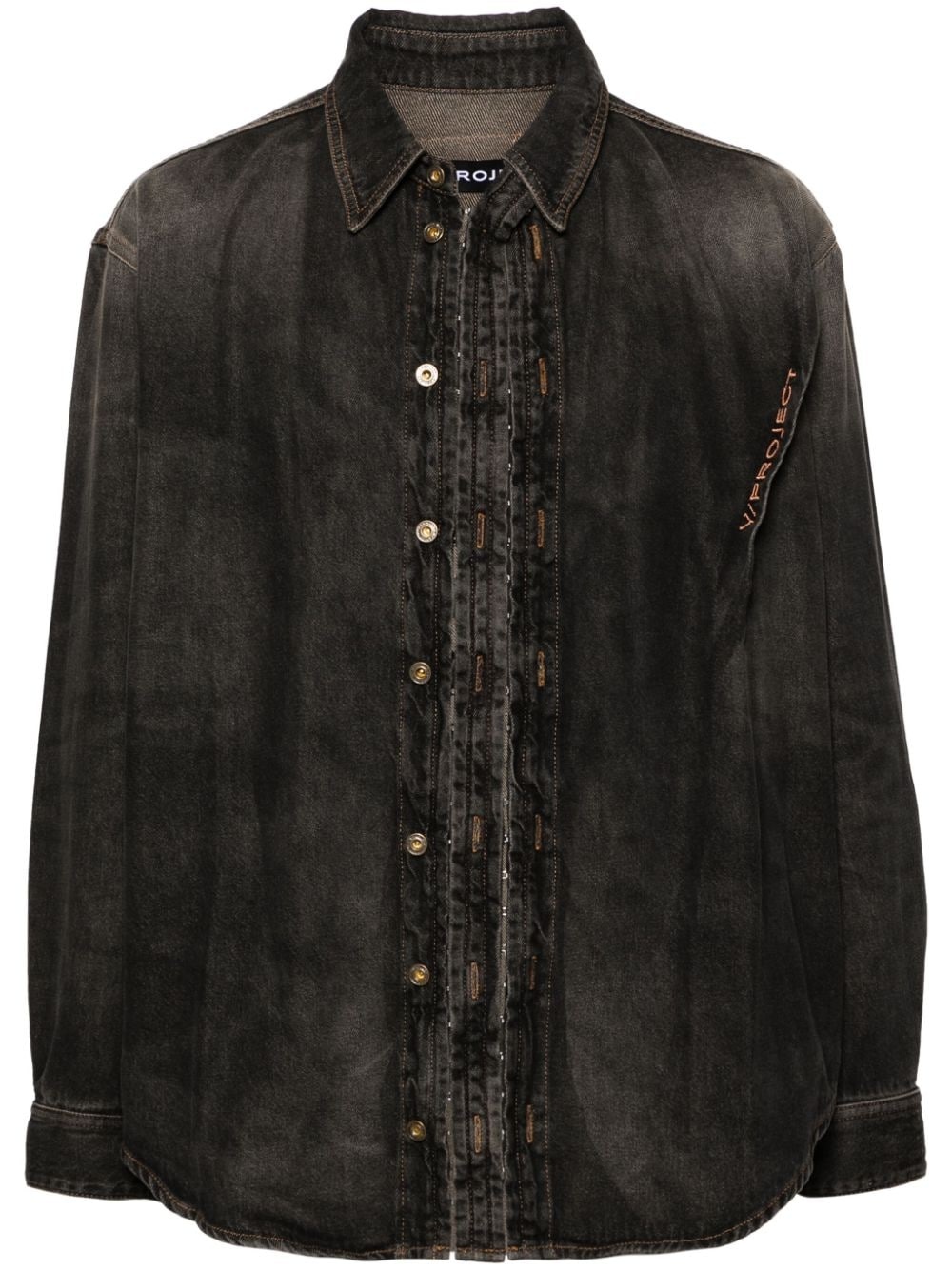 asymmetric hook-fastening denim shirt - 1