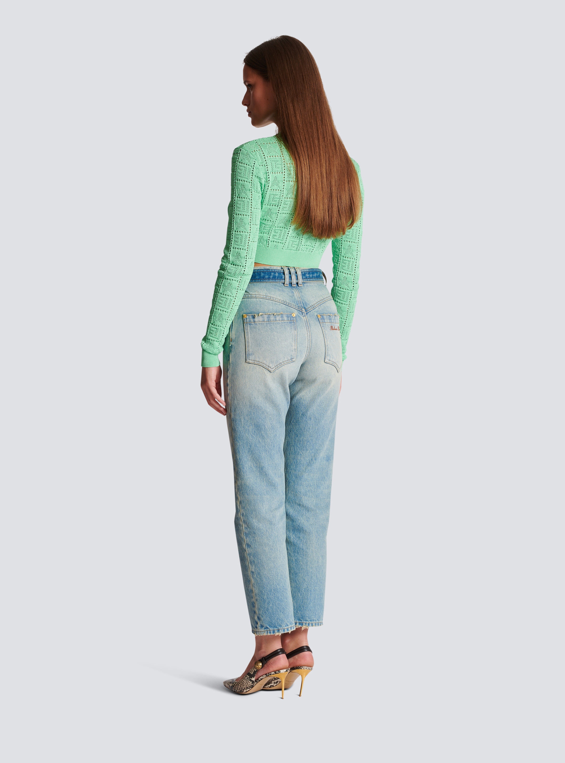 【関税込み】Balmain ブルー Classic Belted ジーンズ Balmain Classic belted jeans | REVERSIBLE