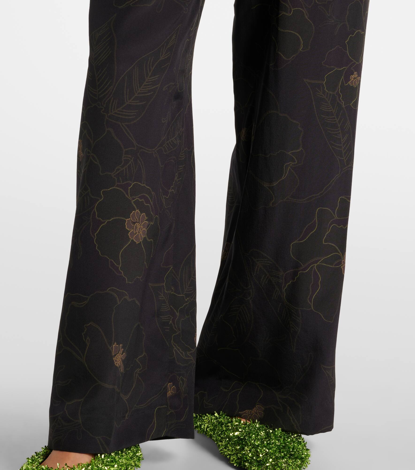 Floral silk straight pants - 5