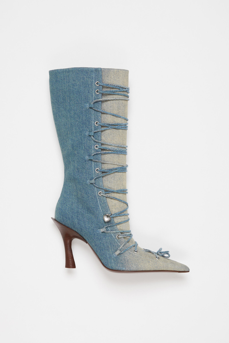 Lace-up heel boots - Dusty blue - 1