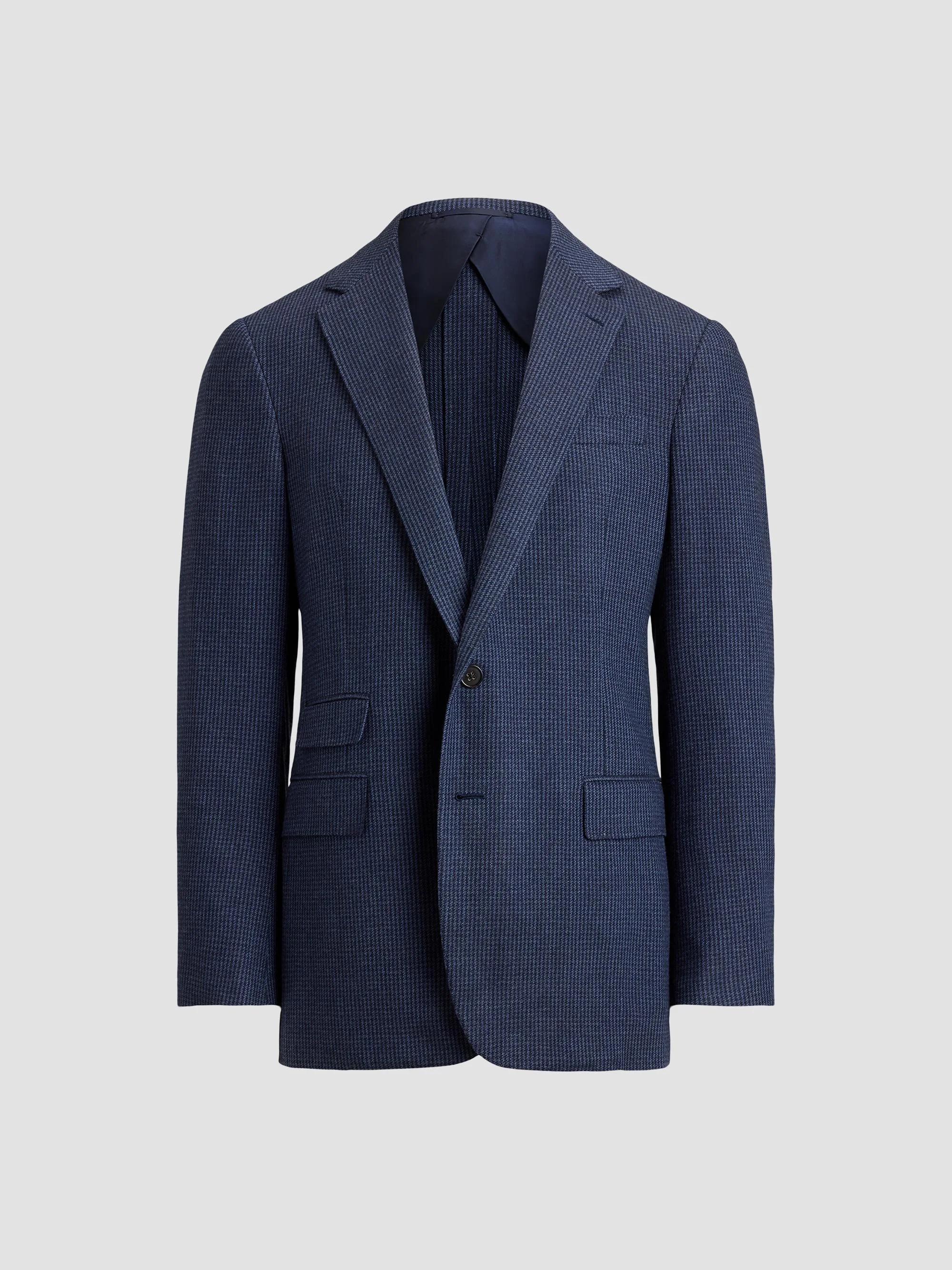 Men's Houndstooth Wool Single-Breasted Sport Coat - Navy - 1