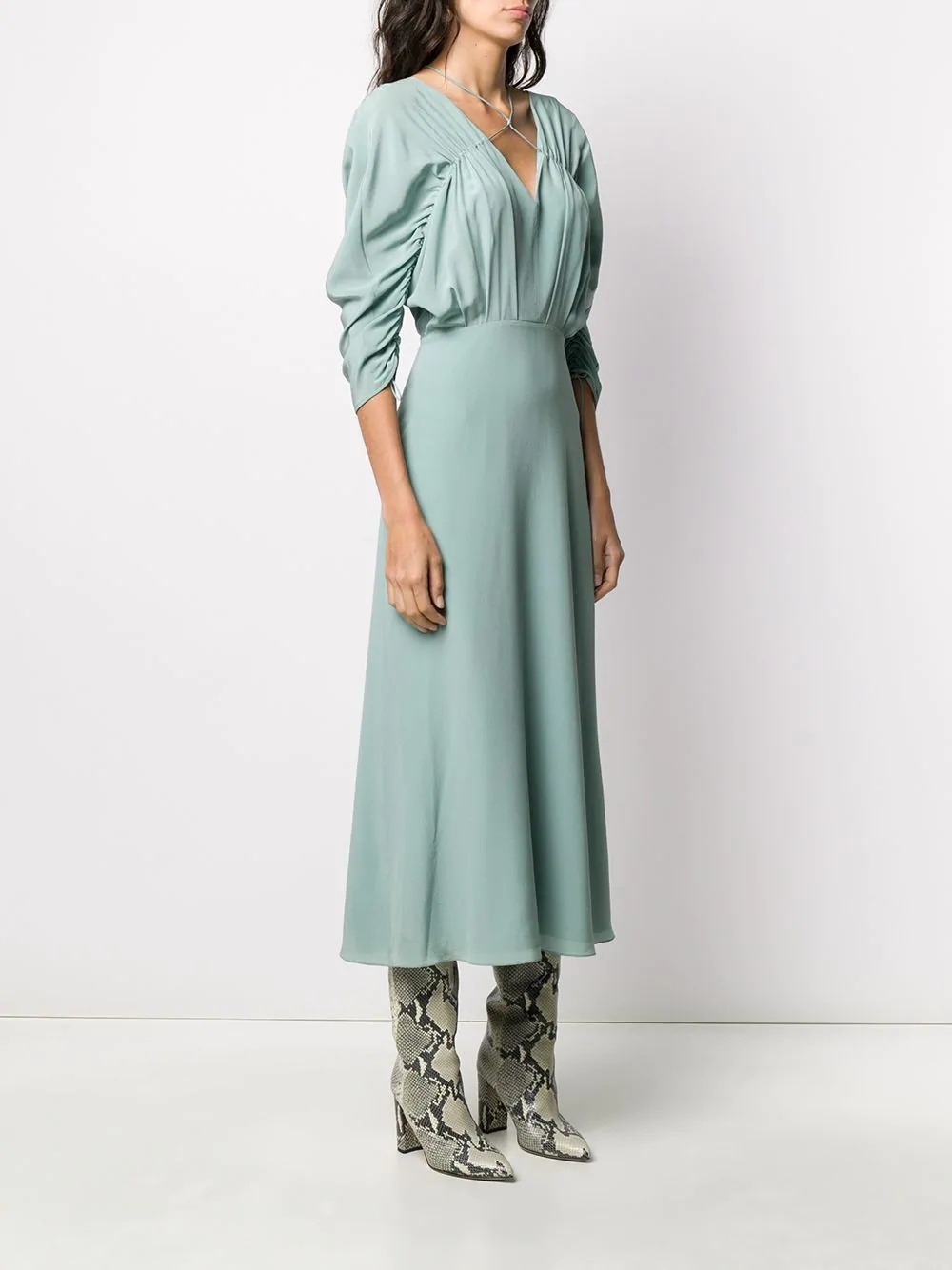 draped-sleeve drawstring midi dress - 3