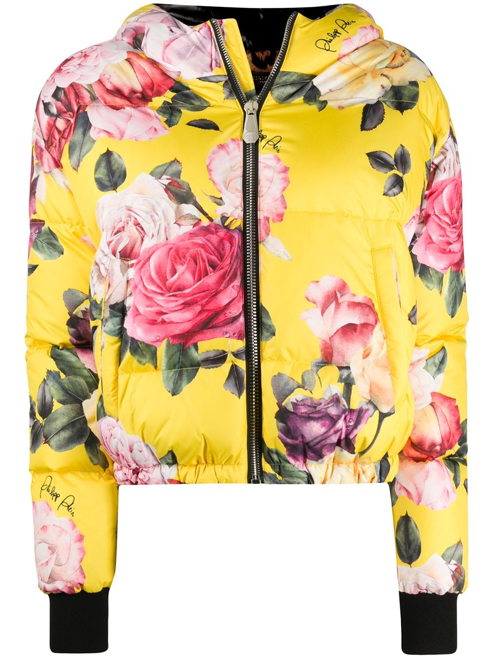 floral-print hooded puffer jacket - 1