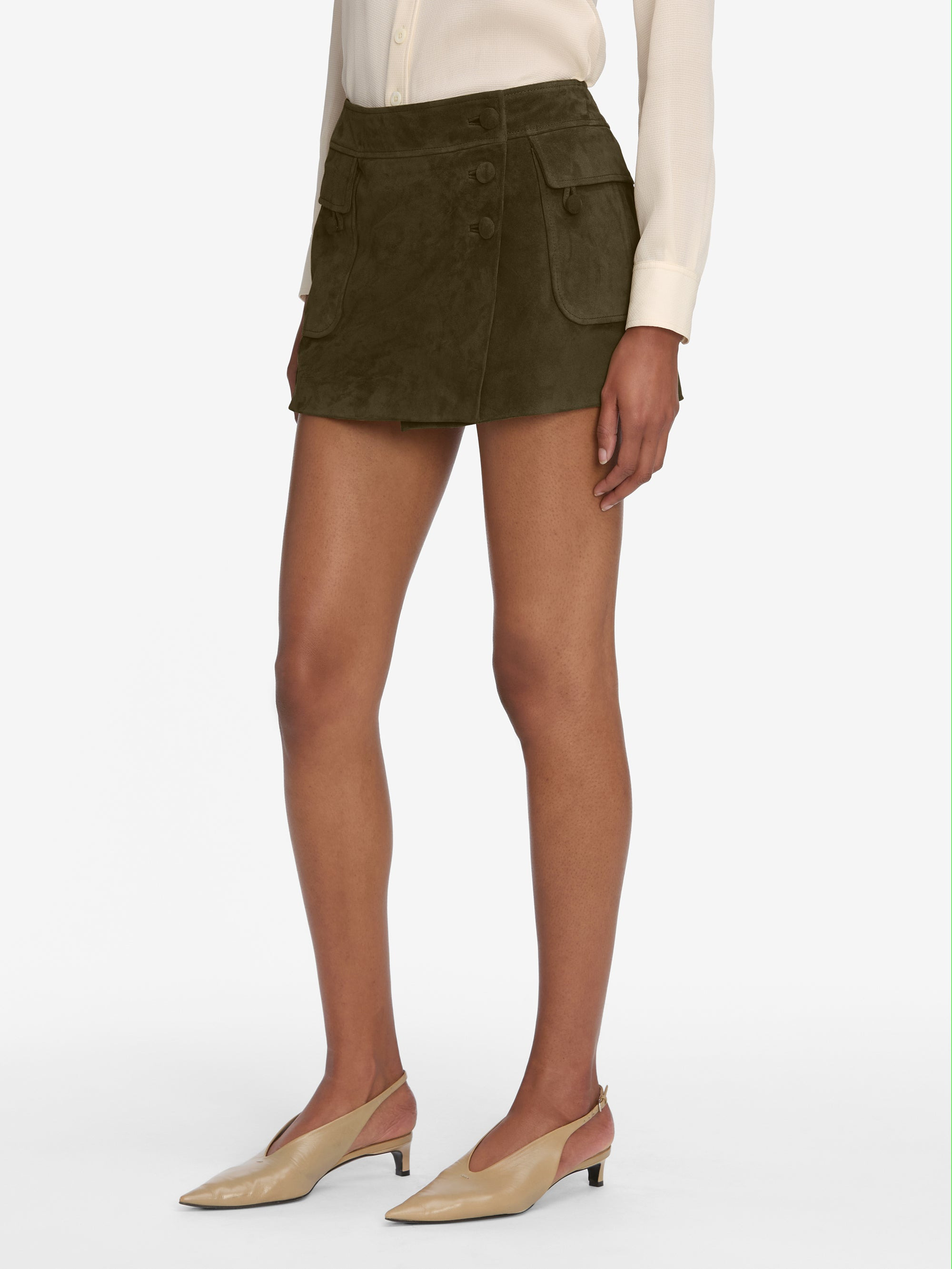 The Suede Cargo Mini Skirt in Cypress - 5