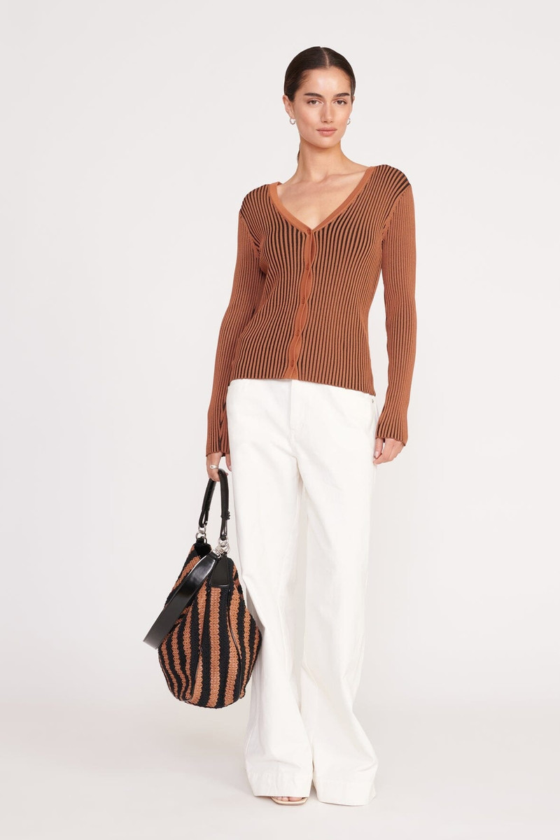 STAUD PERRY HOBO BAG BLACK TAN SEASHORE STRIPE 4