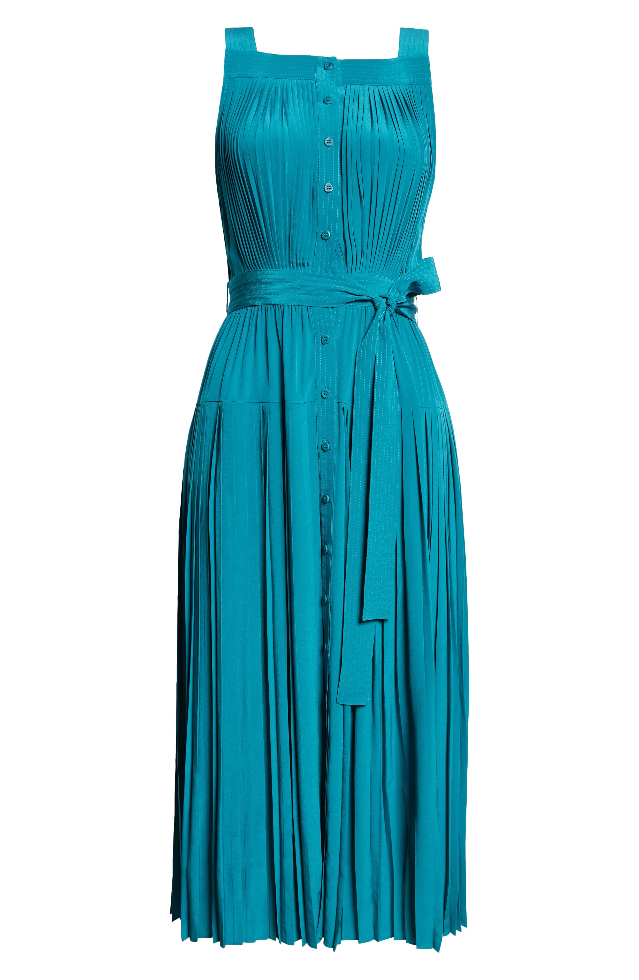 Annabeth Pleated Button Front Silk Maxi Dress - 5