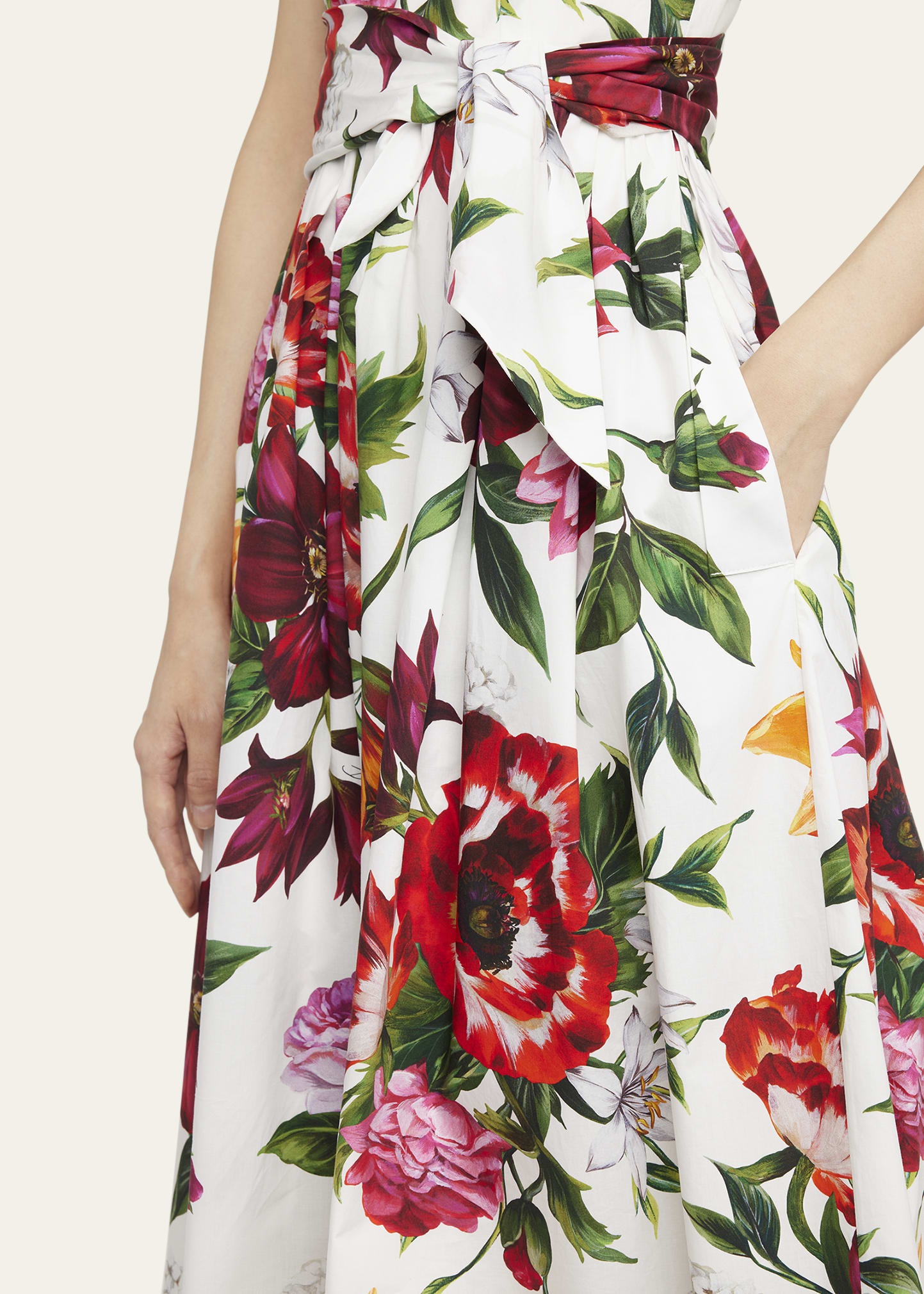 Anemone Floral Pleated Popeline Midi Dress With Belt - 5