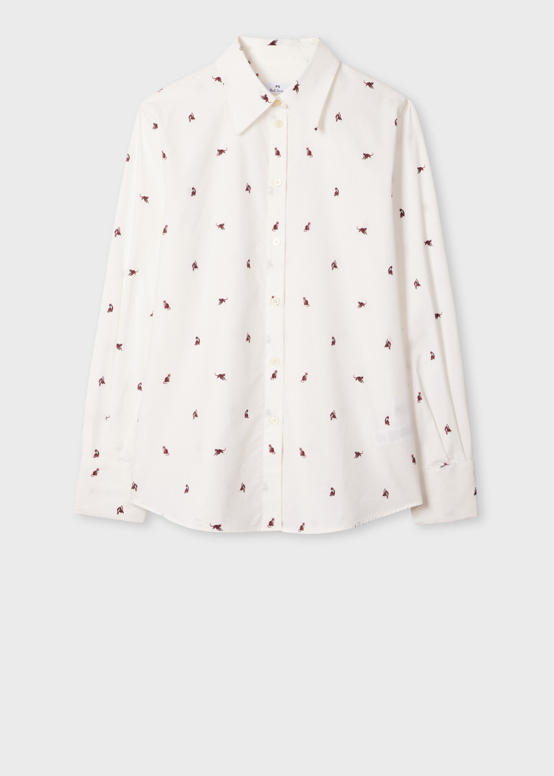Women's Ecru 'Ditsy Cat' Cotton Shirt 1