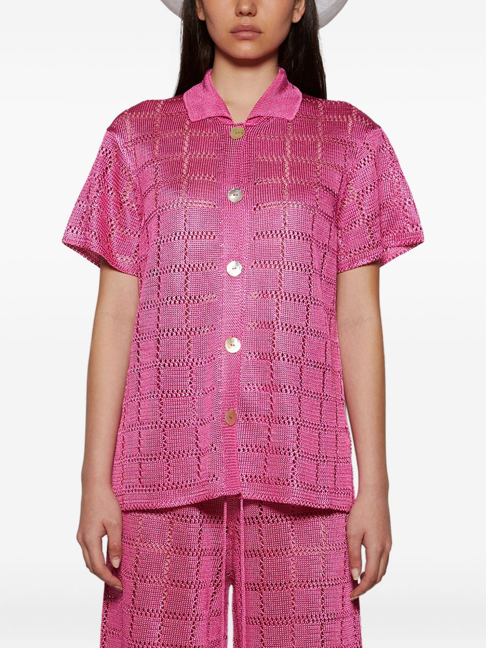short-sleeve grid-pattern shirt - 3