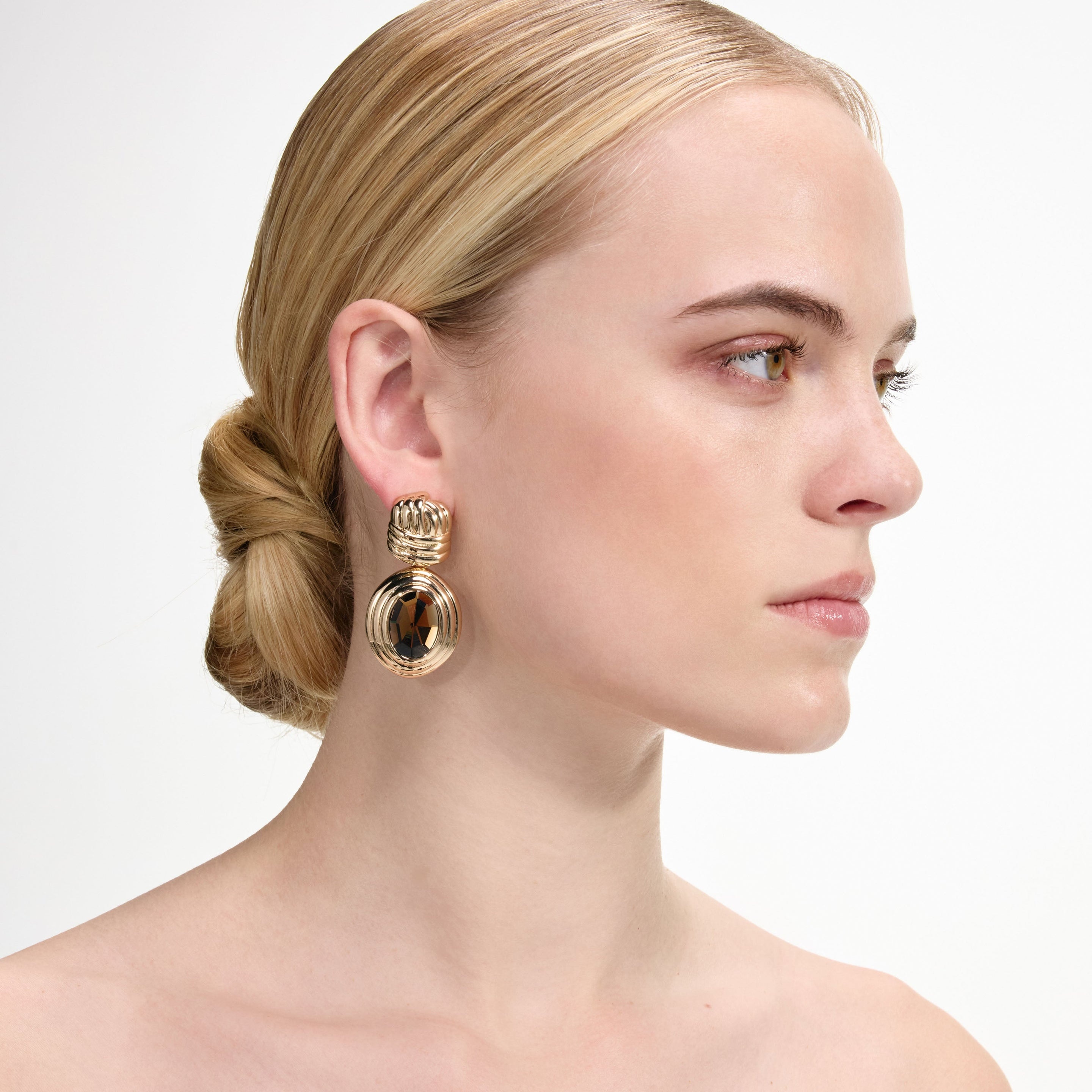 Gold Knot Tiered Amber Earrings - 4