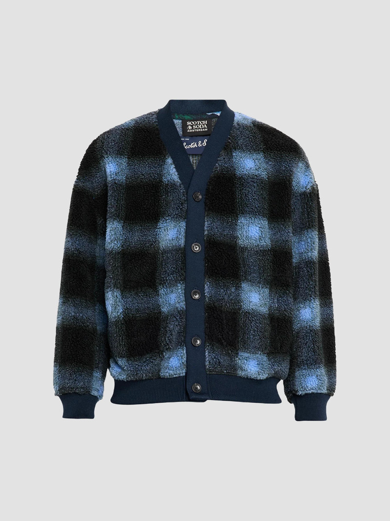 Men's Plaid Polar Fleece Cardigan - Thyme Blue 1