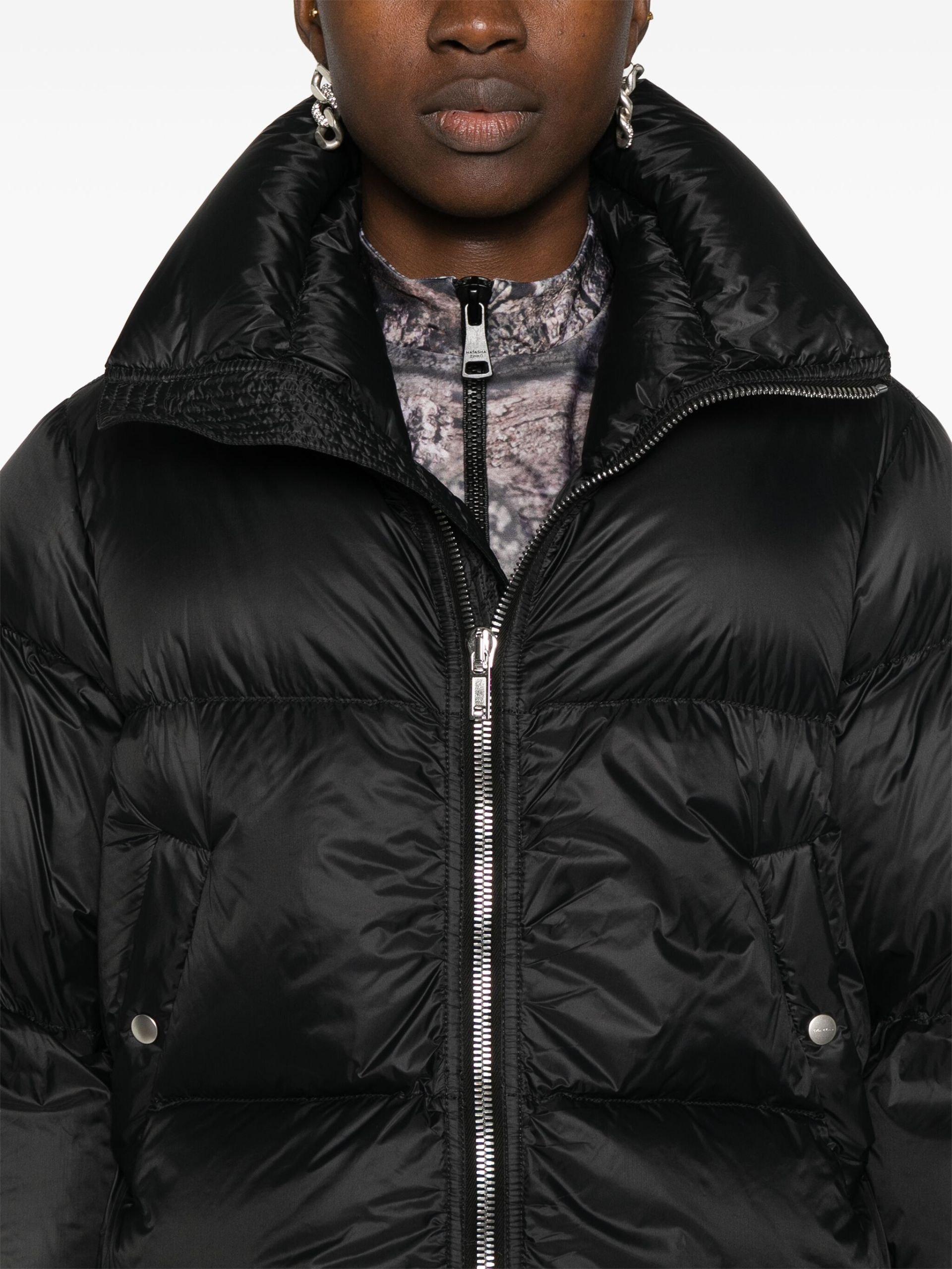 Black Zipped Puffer Jacket - 5