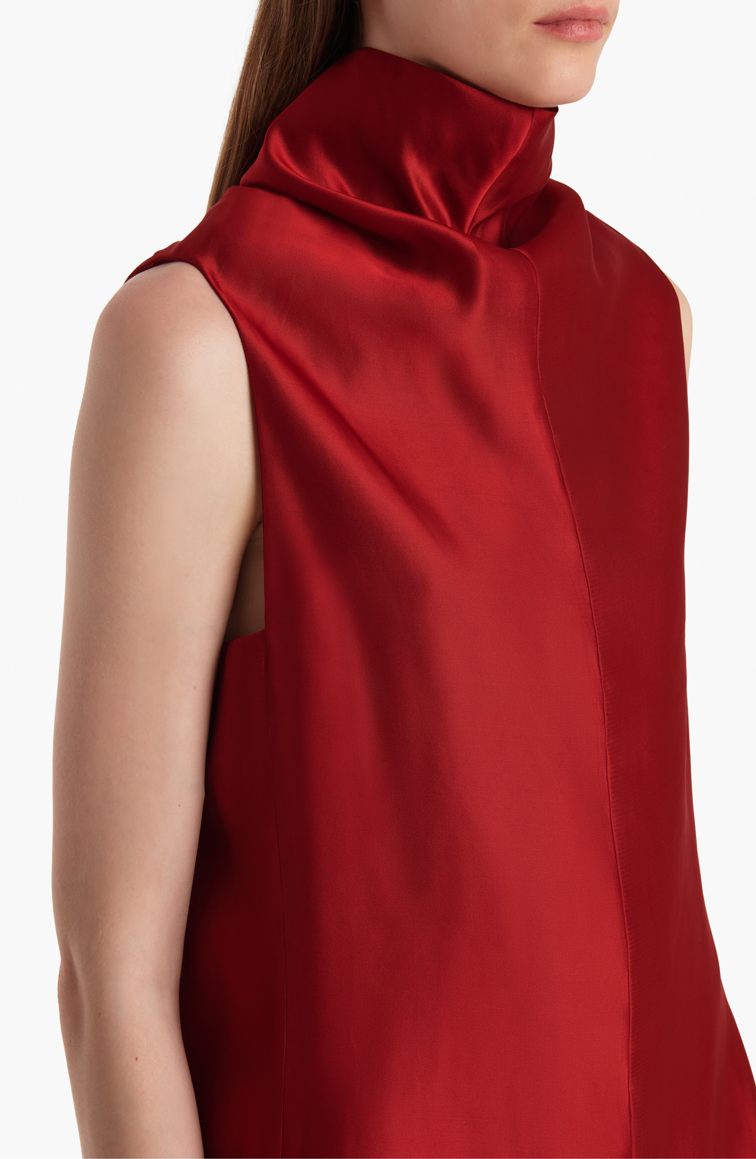 Khaite Daria Funnel Neck Satin Minidress in Crimson at Nordstrom - 4