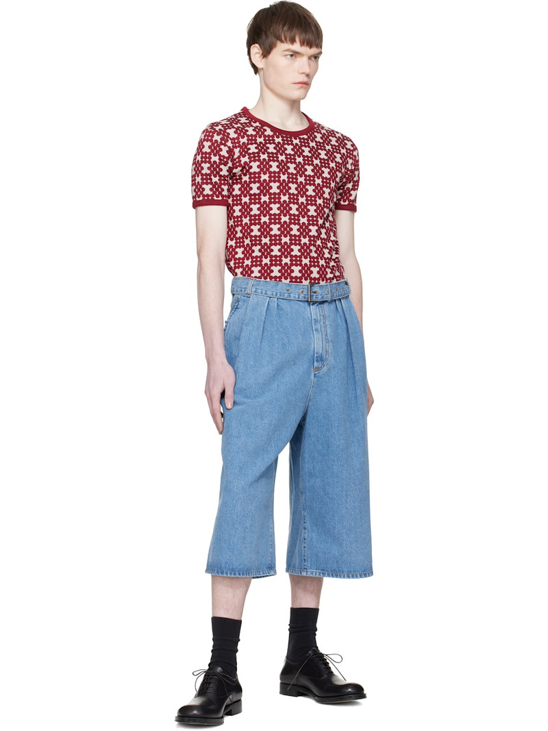 Dries Van Noten Blue Pleated Denim Shorts outlook