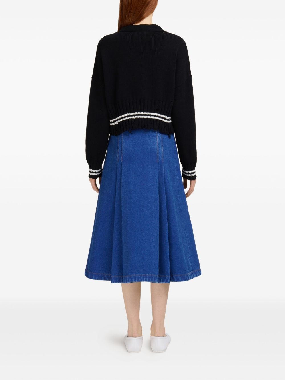 pleate-detailed denim skirt - 4