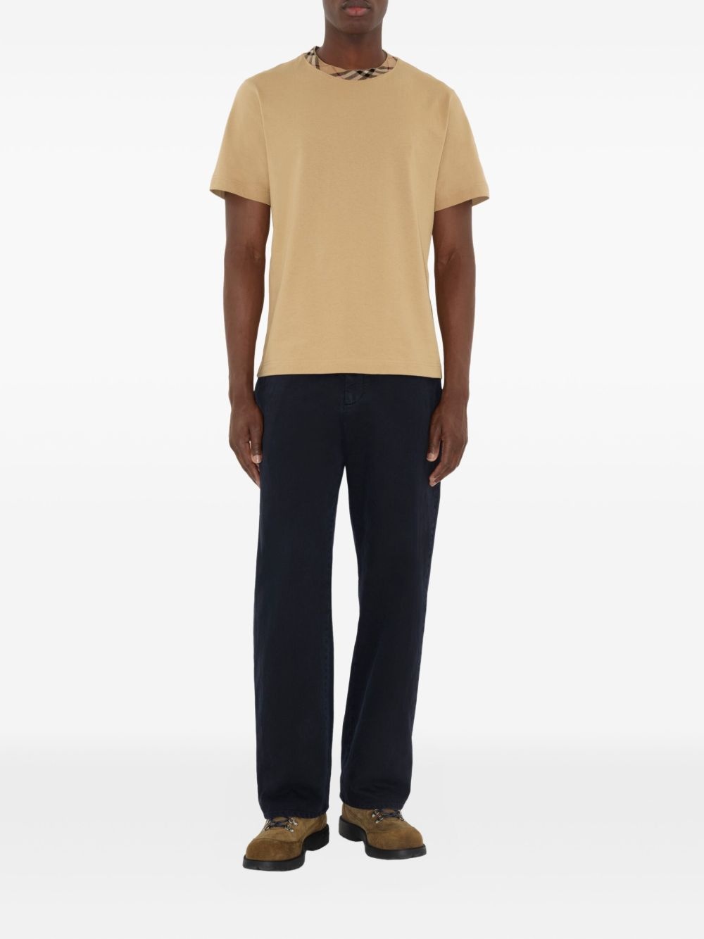 Check-trim cotton T-shirt - 2