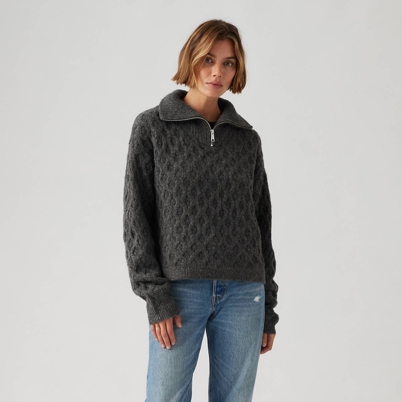 1/4 ZIP CABLE SWEATER - 1