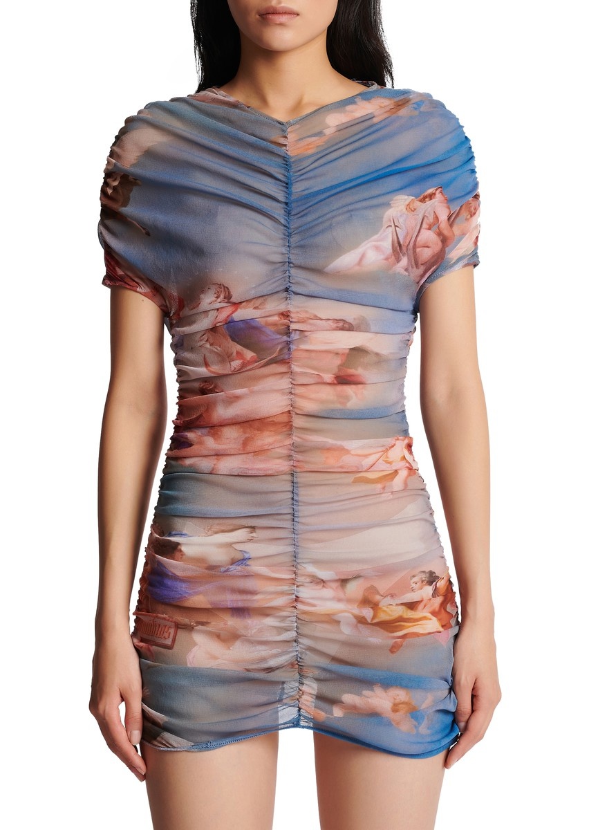 Sky printed gathered tulle dress - 2