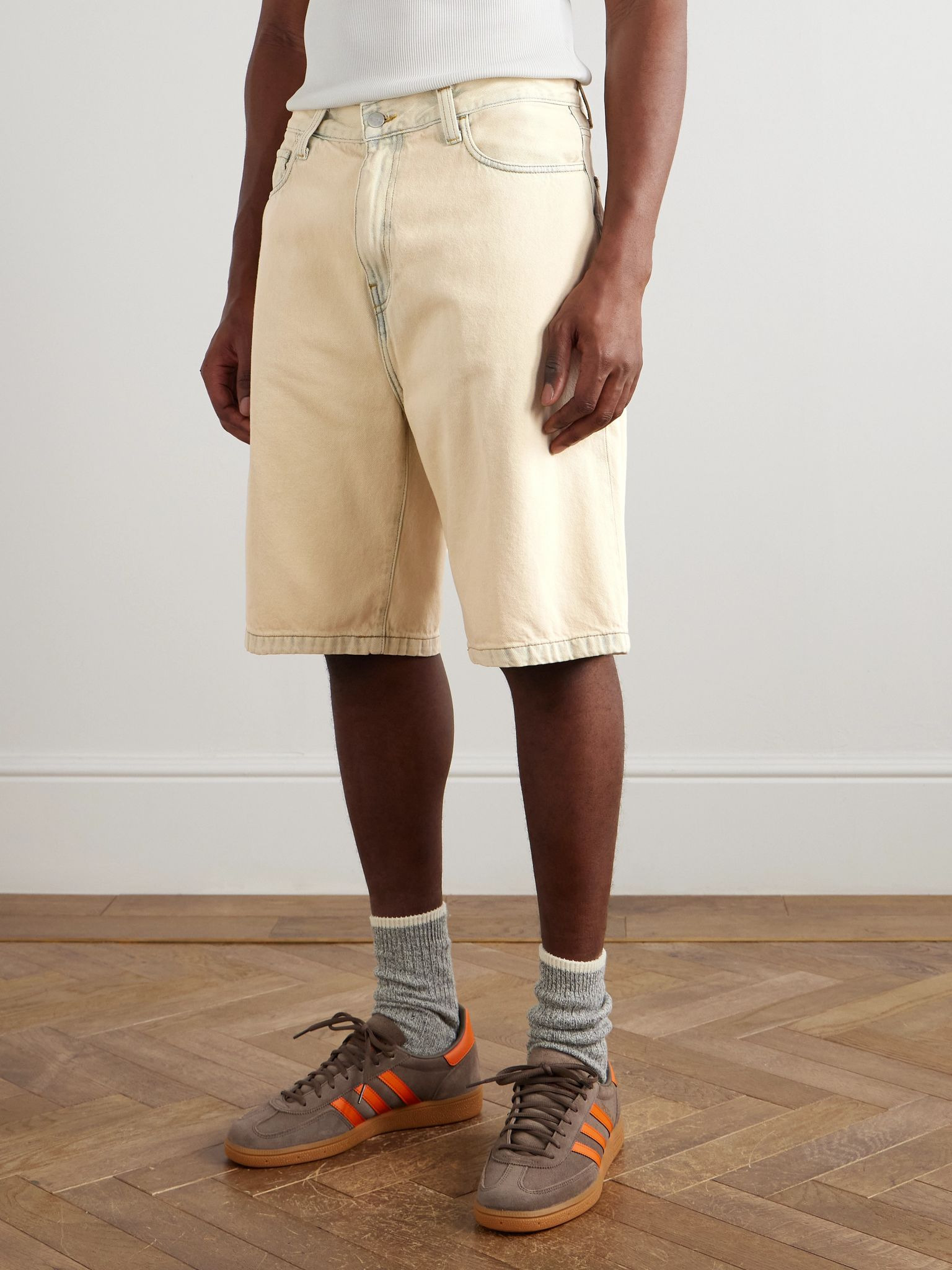 Landon Wide-Leg Denim Shorts Ecru - 3